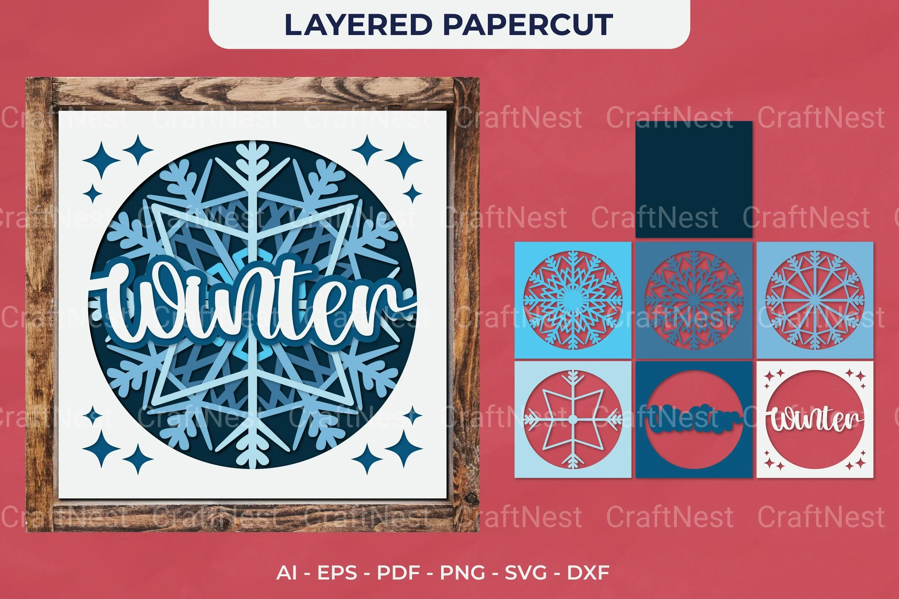 3D Winter Layered Papercut SVG Bundle
