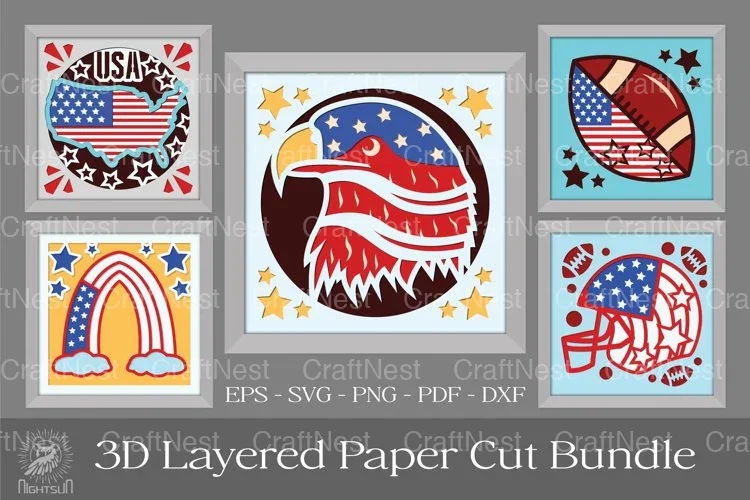 4th of July 3D Layered Papercut Clipart Bundle