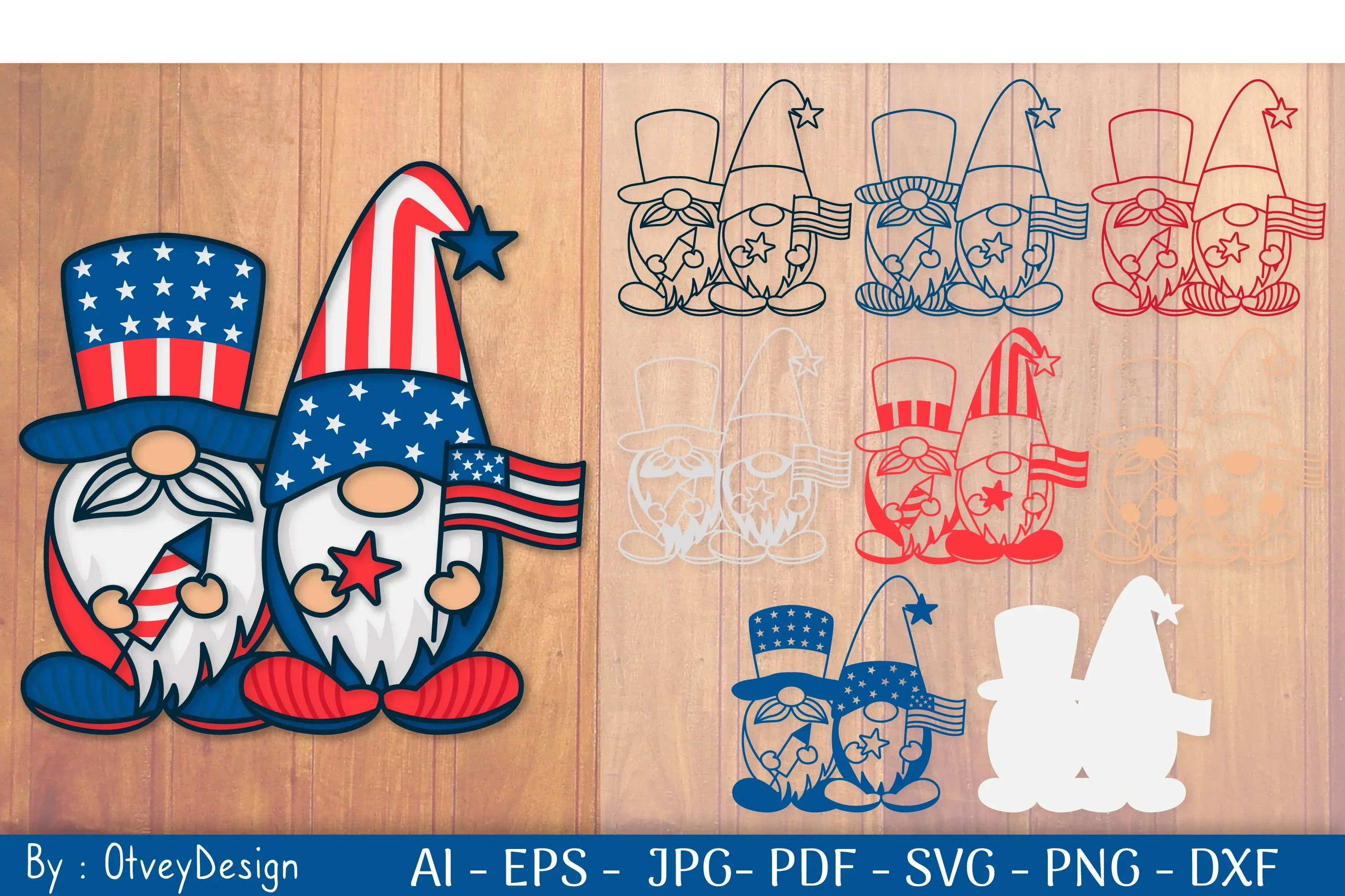 4th of July Patriotic Gnome Papercut SVG Bundle - Image 2