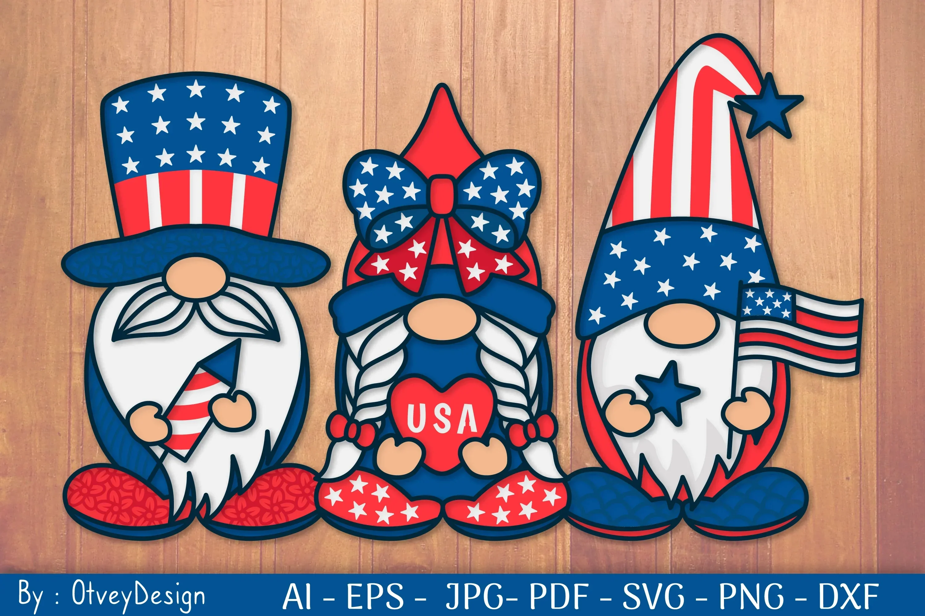 4th of July Patriotic Gnome Papercut SVG Bundle - Image 2