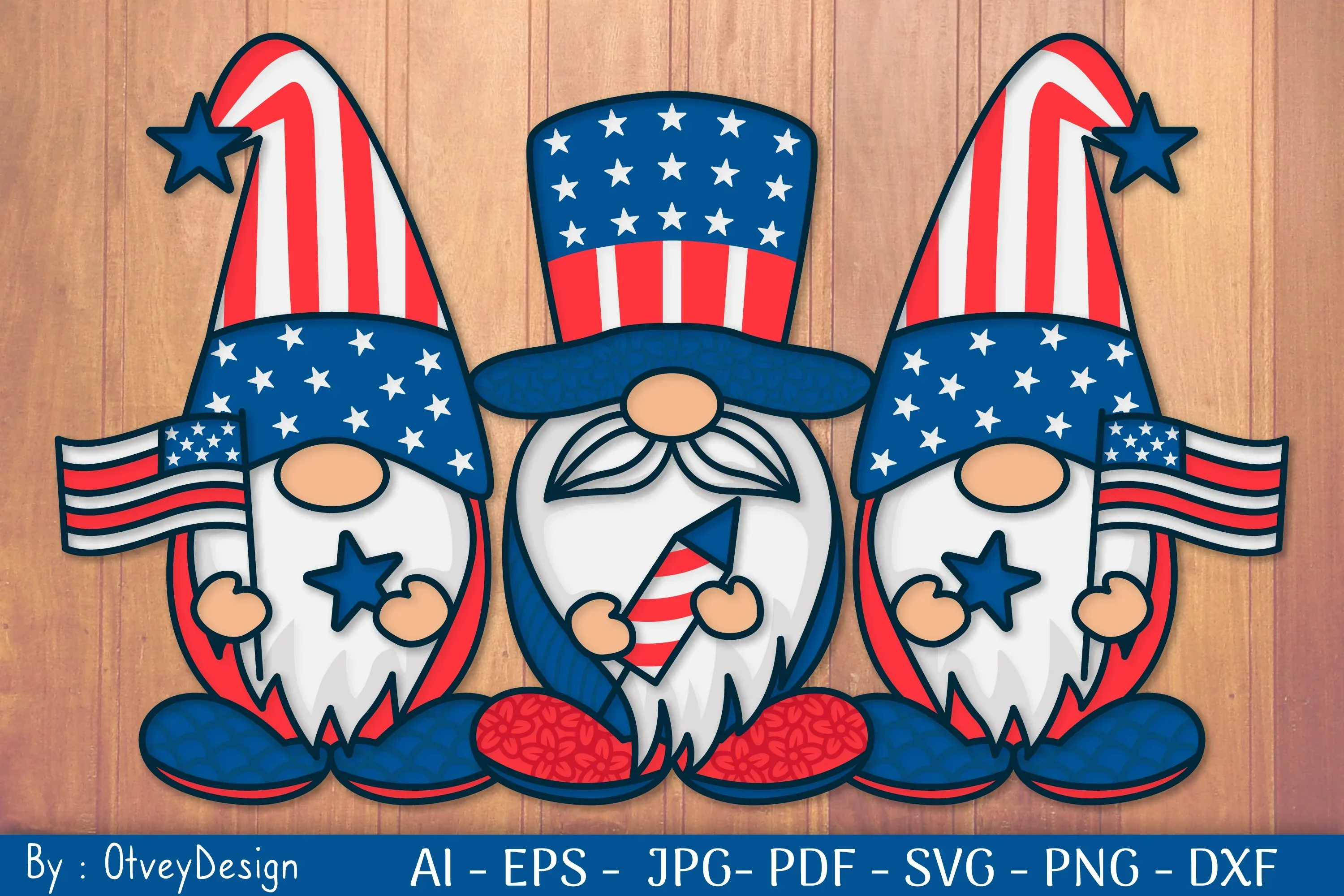 4th of July Patriotic Gnome Papercut SVG Bundle - Image 2