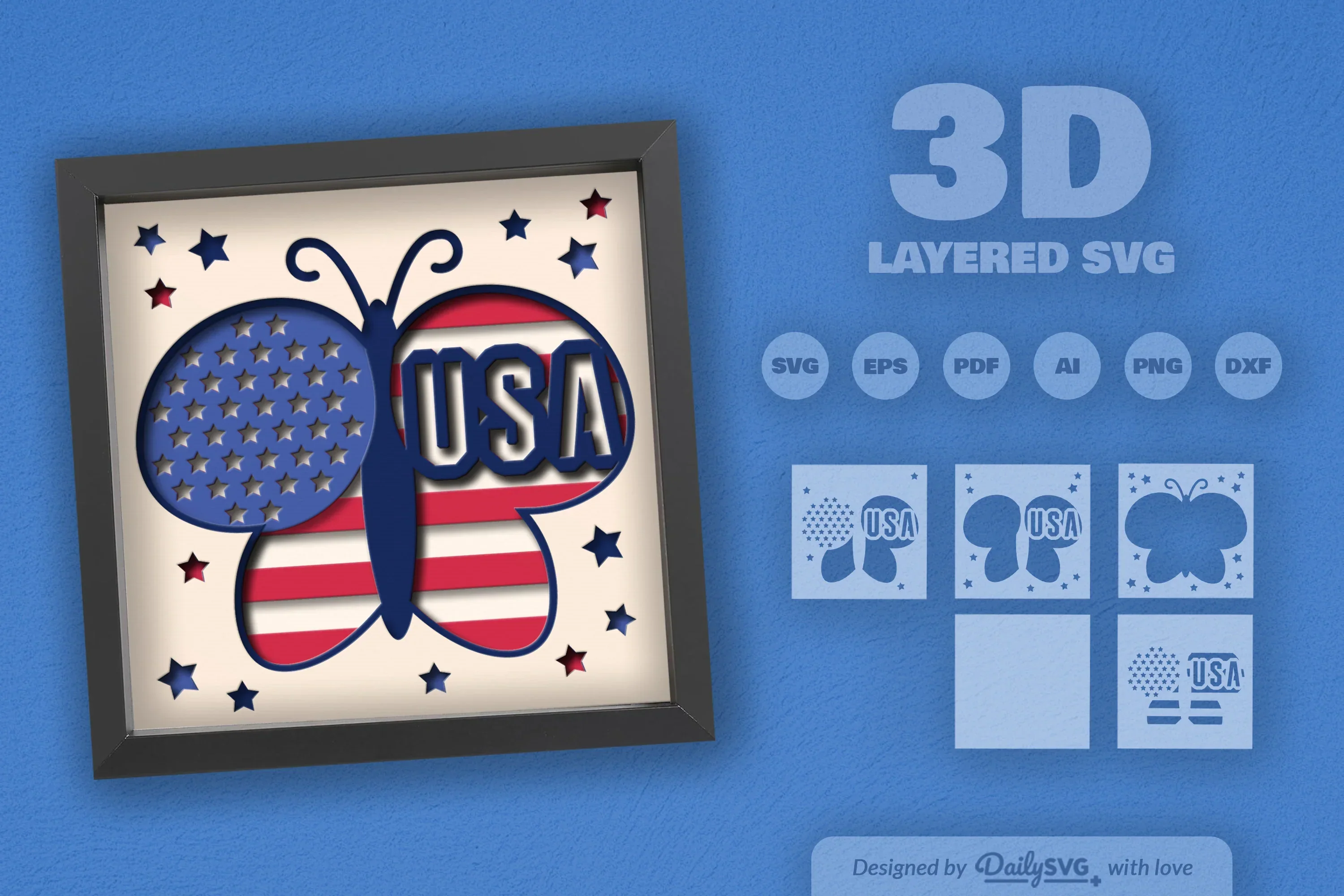 4th of July USA Butterfly Papercut SVG Bundle - Image 2