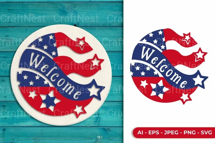 4th of July Welcome Sign Laser Cut SVG Bundle