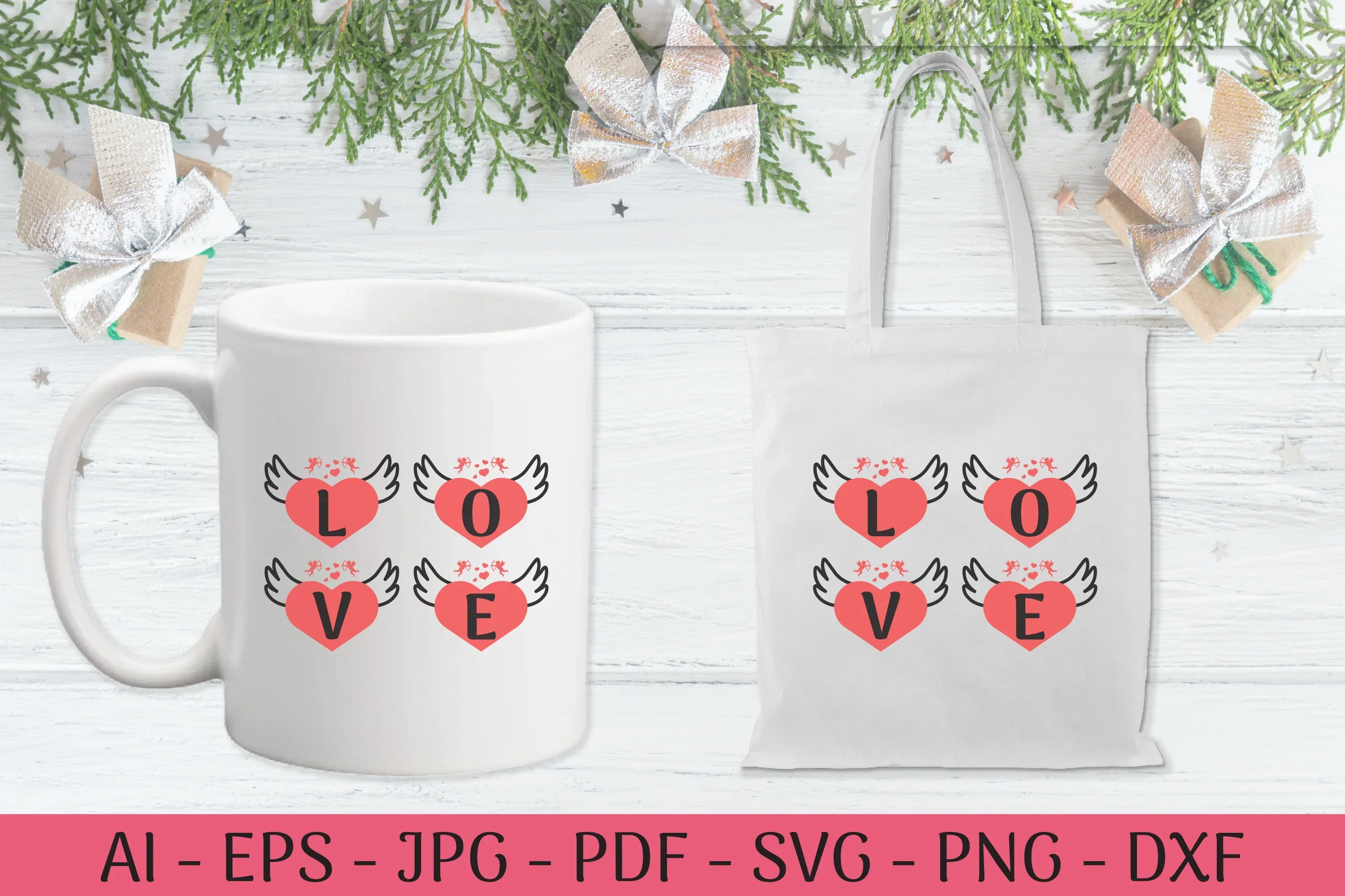 Alphabet Valentine Wing Black SVG Bundle