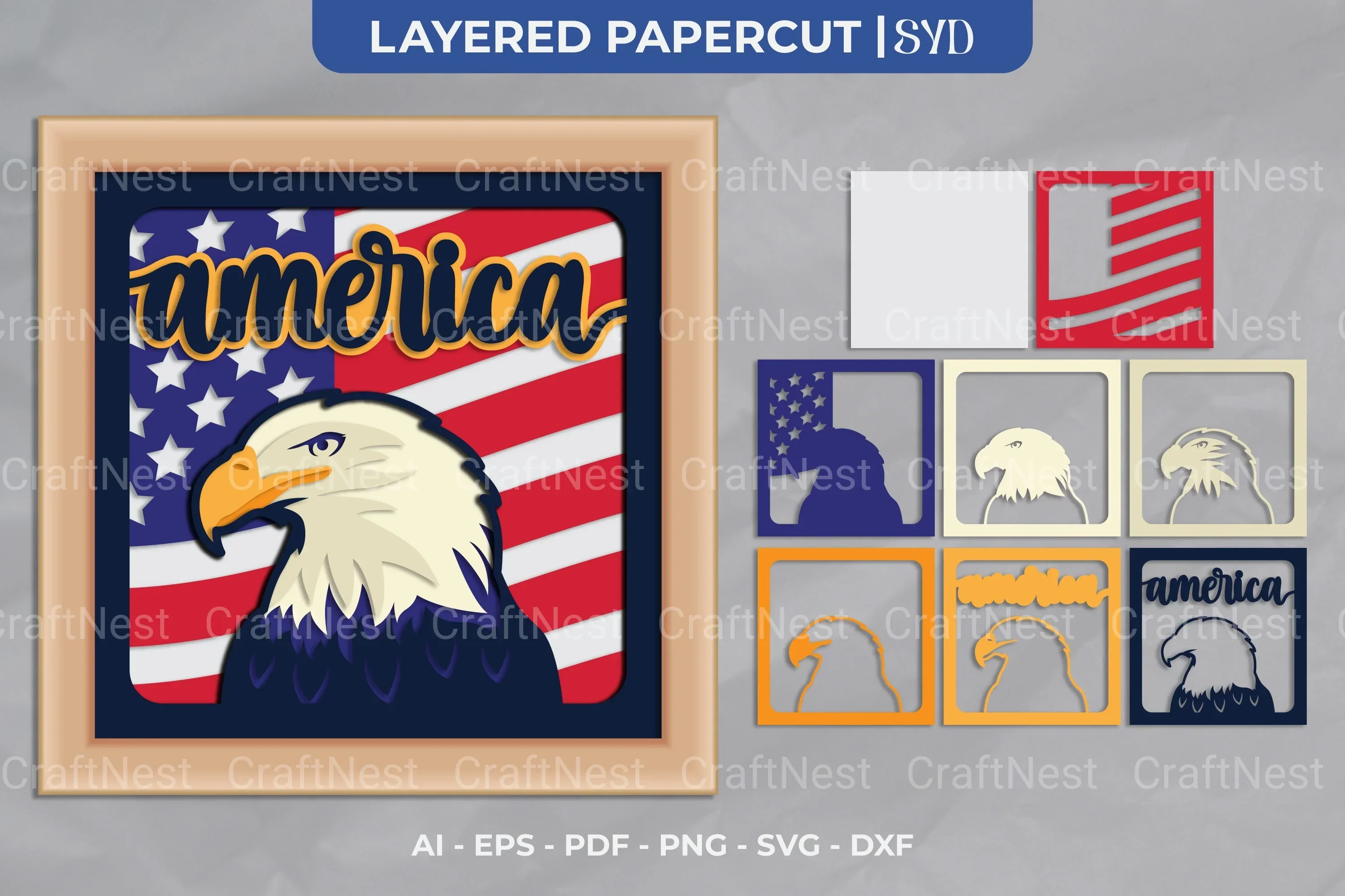 America Eagle 3D Shadow Box SVG Bundle