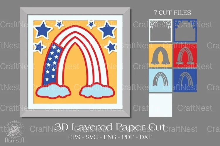 American Rainbow 3D Layered Paper Cut Clipart Bundle