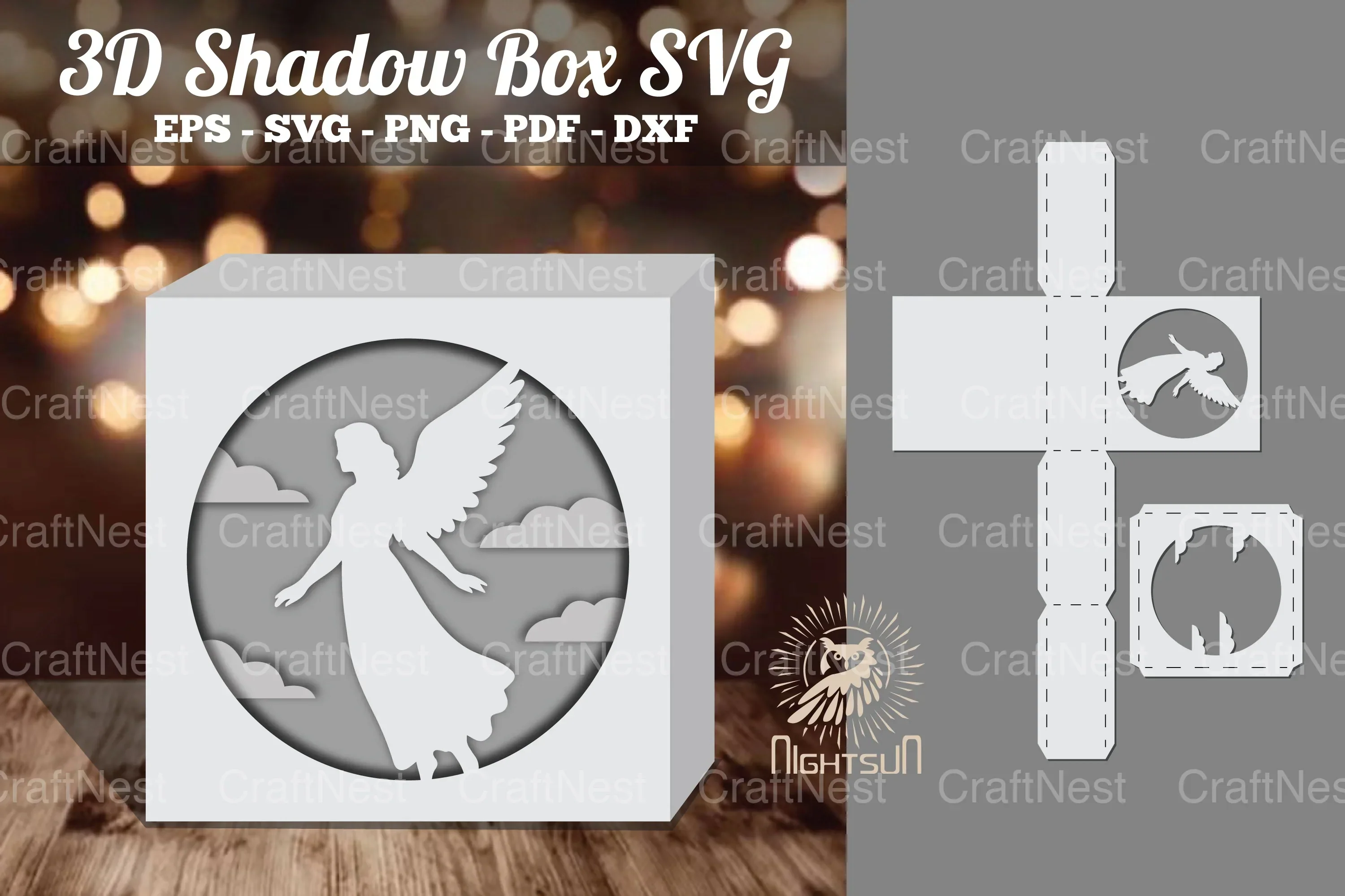 Angel 3D Papercut Shadow Box Clipart Bundle
