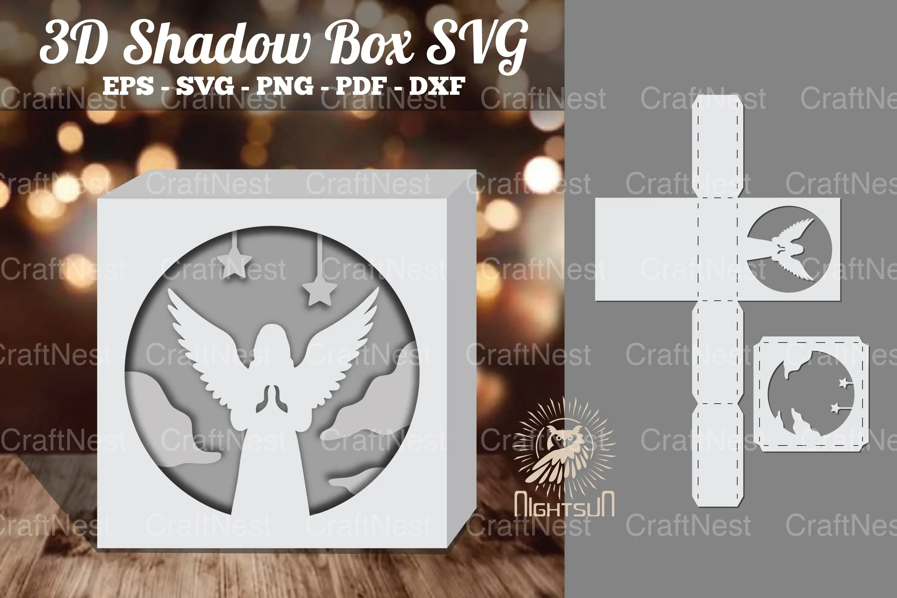 Angel 3D Papercut Shadow Box SVG Bundle