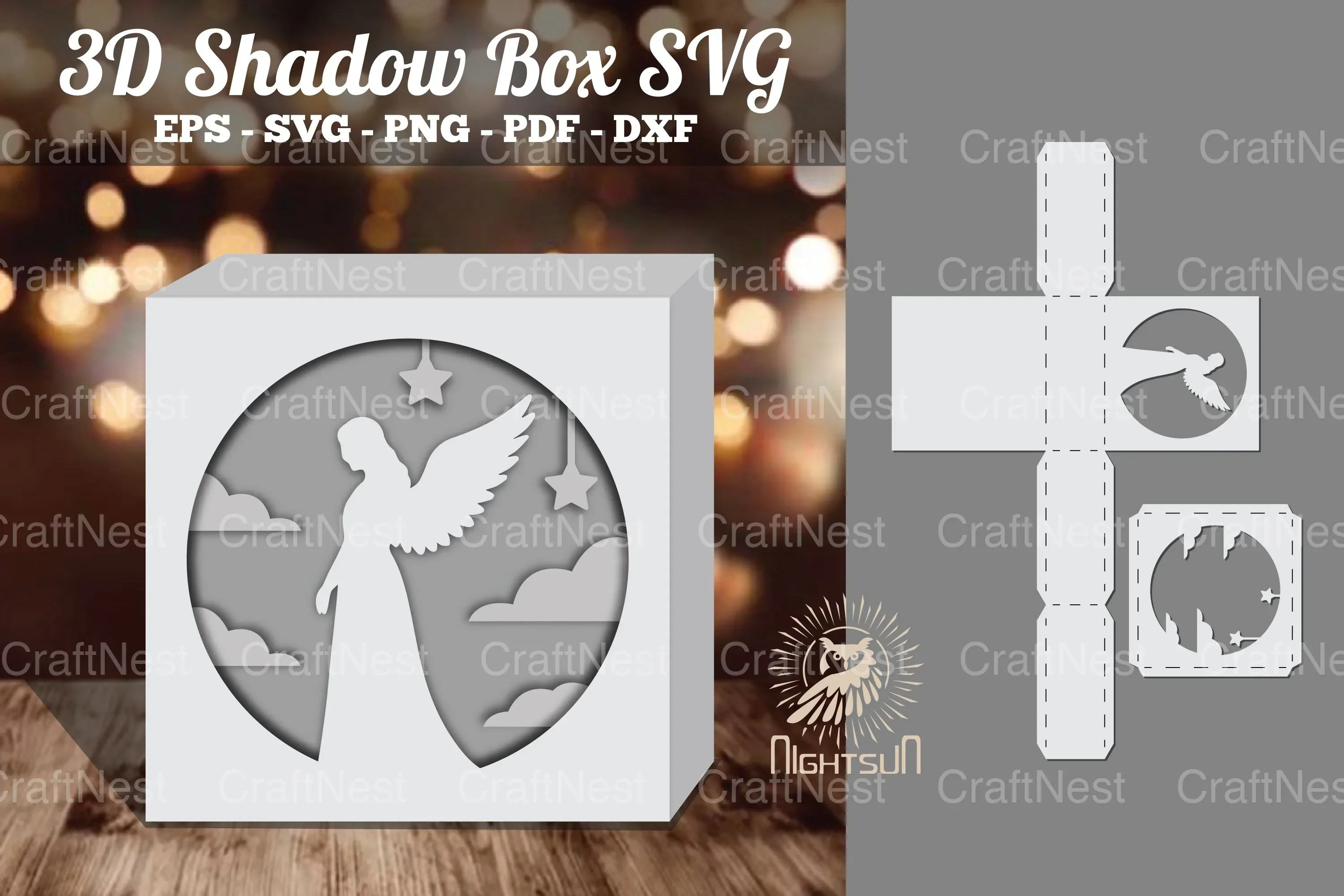Angel 3D Papercut Shadow Box SVG Bundle