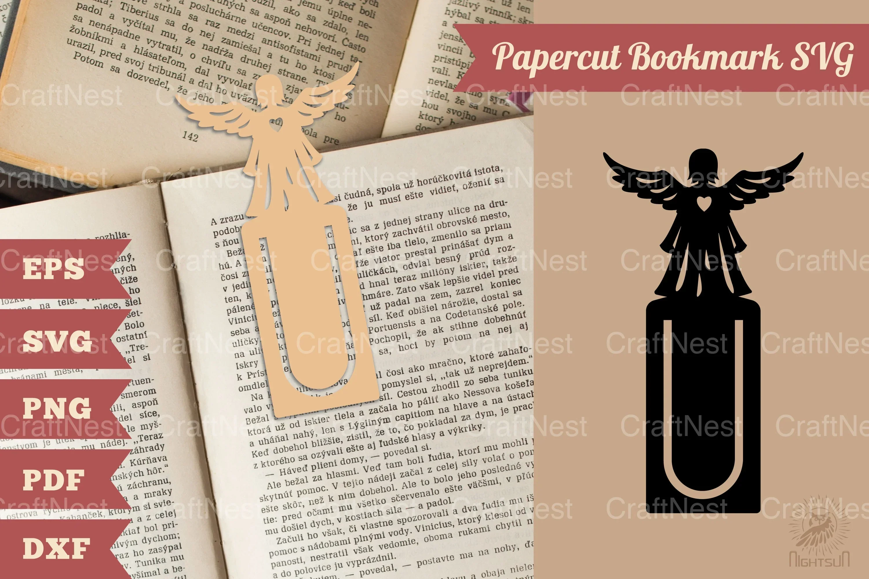 Angel Papercut Bookmark SVG Clipart