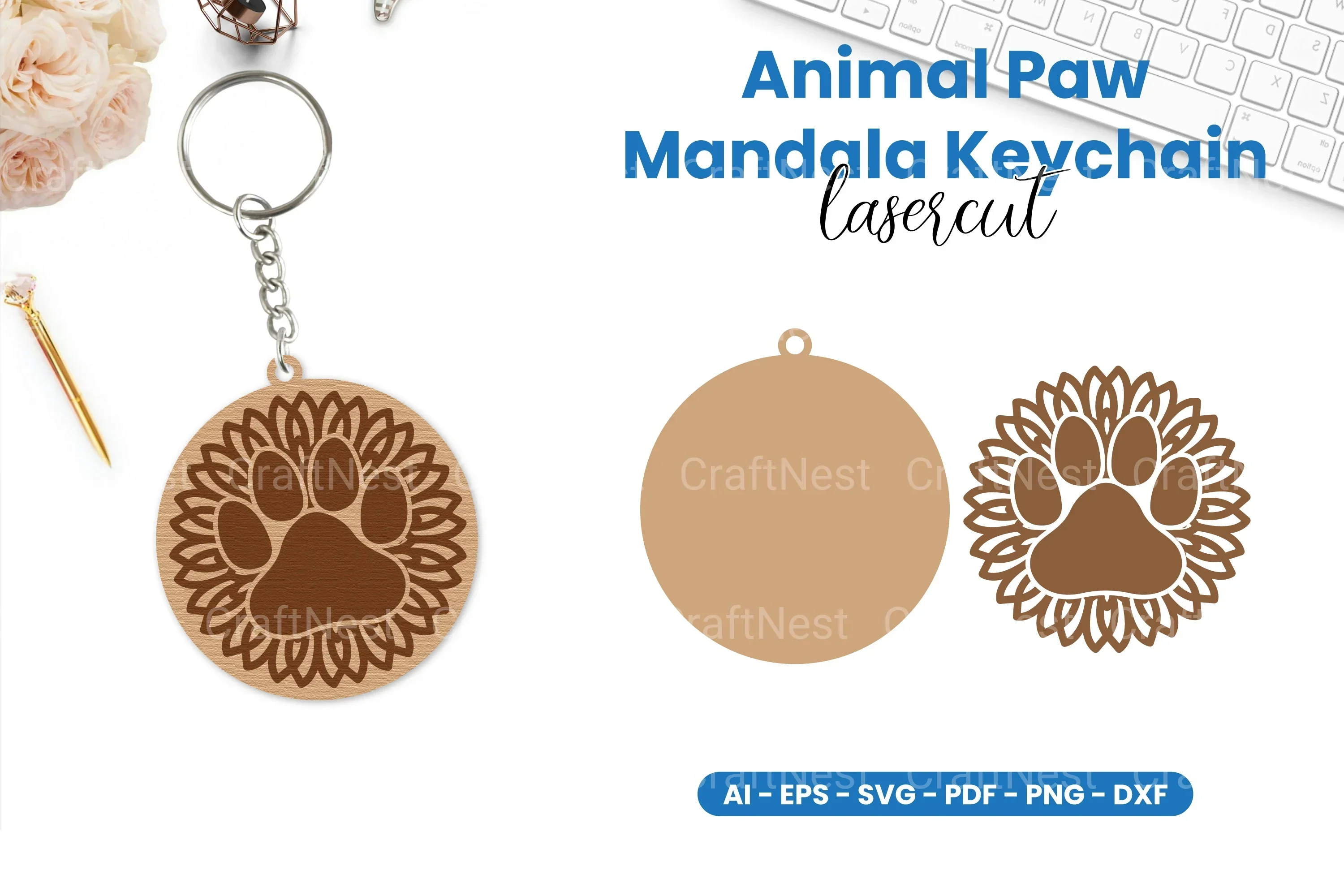 Animal Paw Mandala Keychain Clipart Bundle