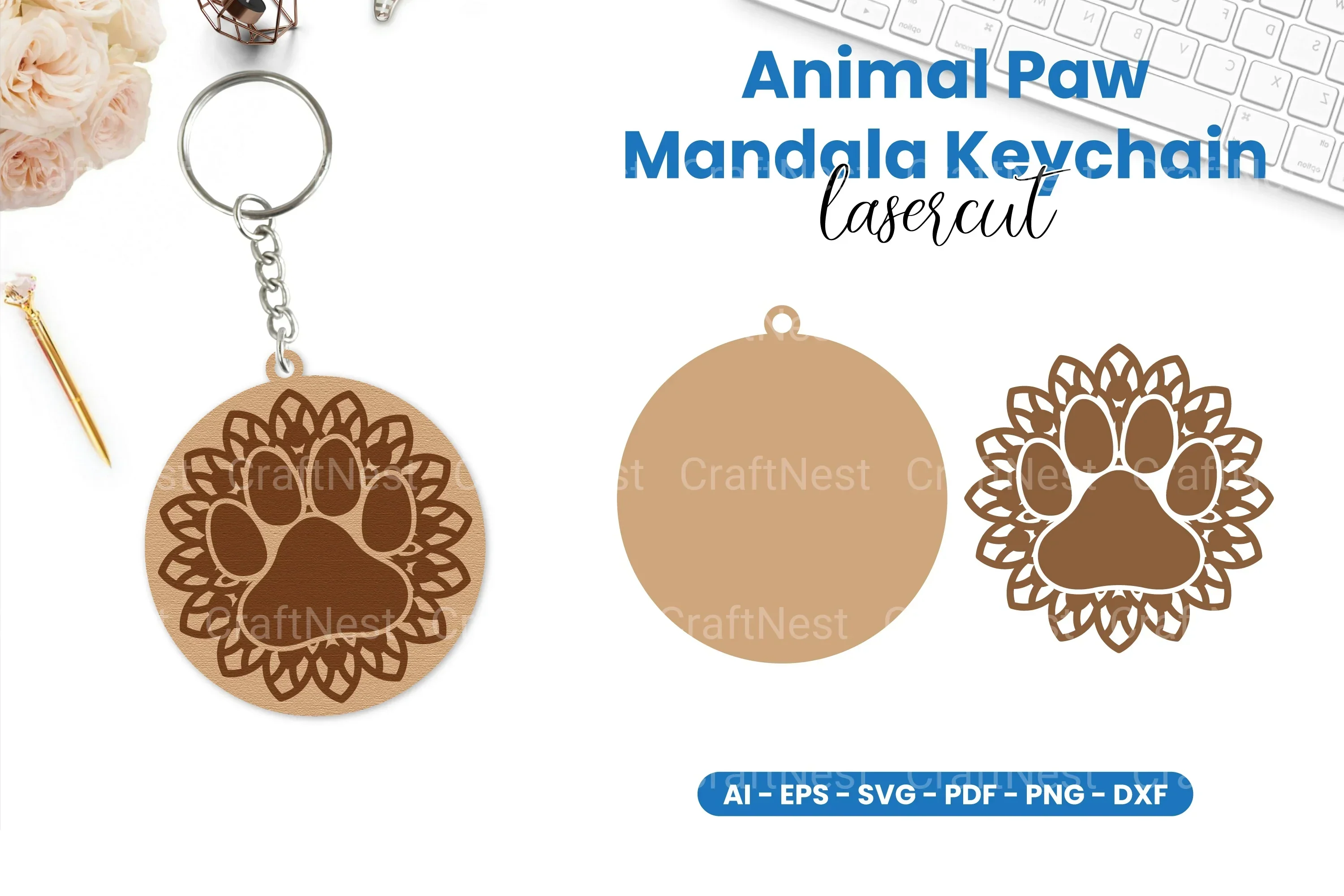 Animal Paw Mandala Keychain SVG Bundle