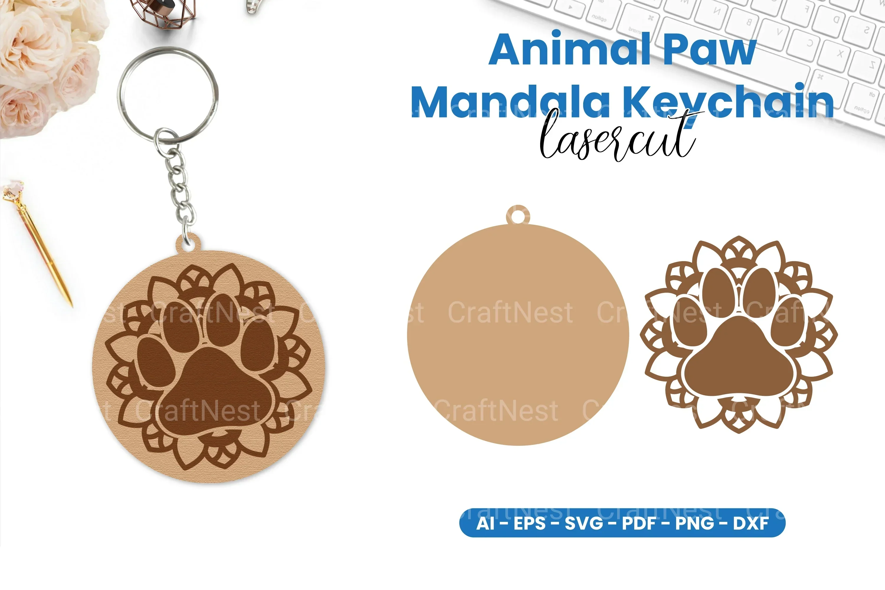 Animal Paw Mandala Keychain SVG Bundle