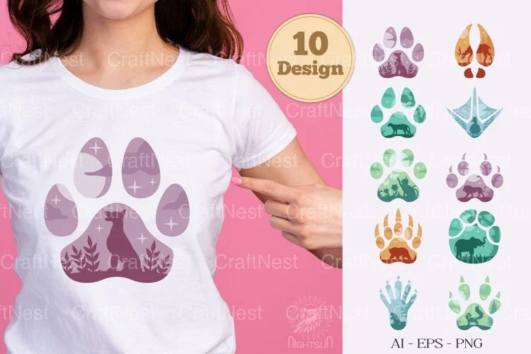Animals Paw Double Exposure Clipart Bundle
