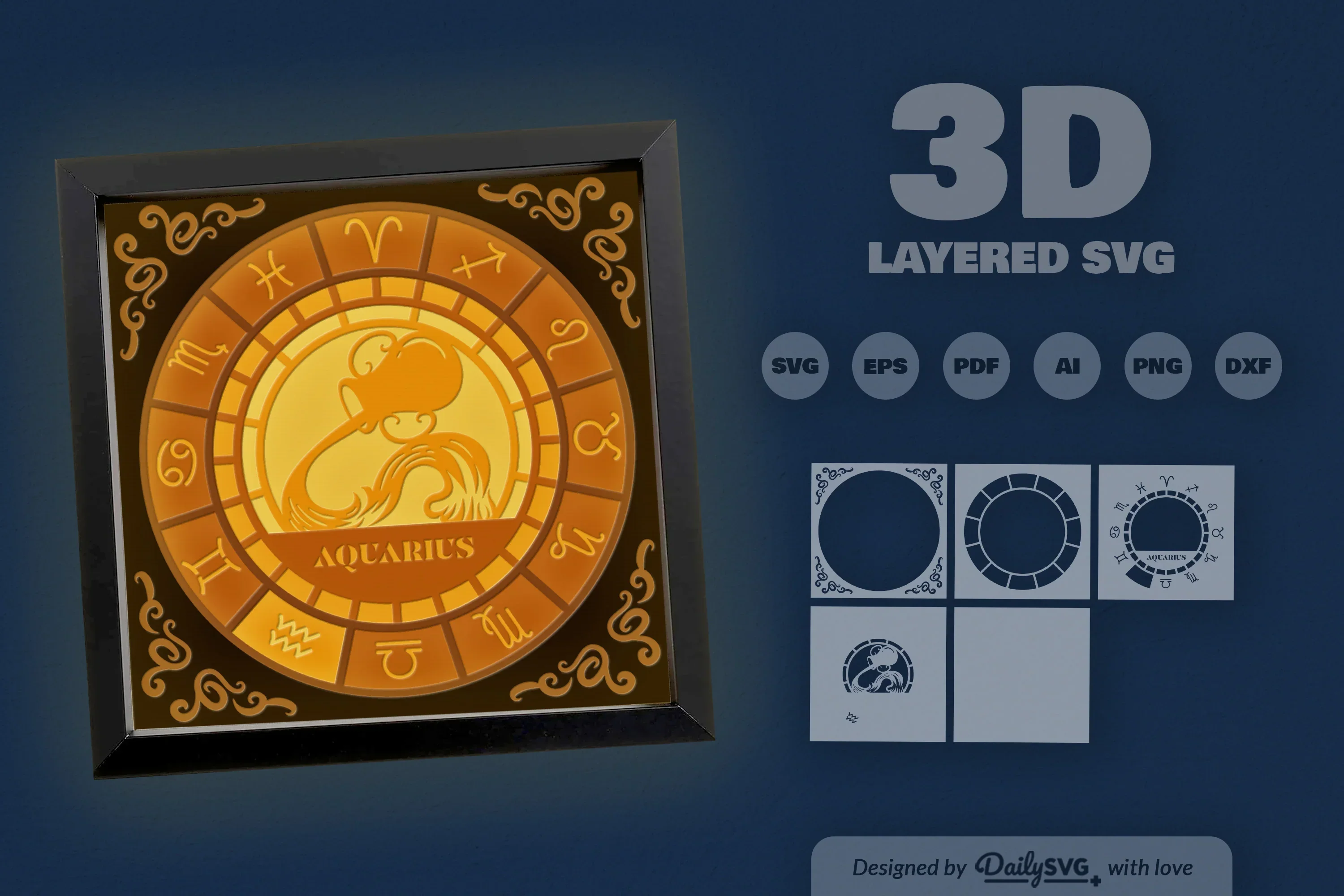 Aquarius Zodiac 3D Shadow Box Papercut SVG Bundle - Image 3