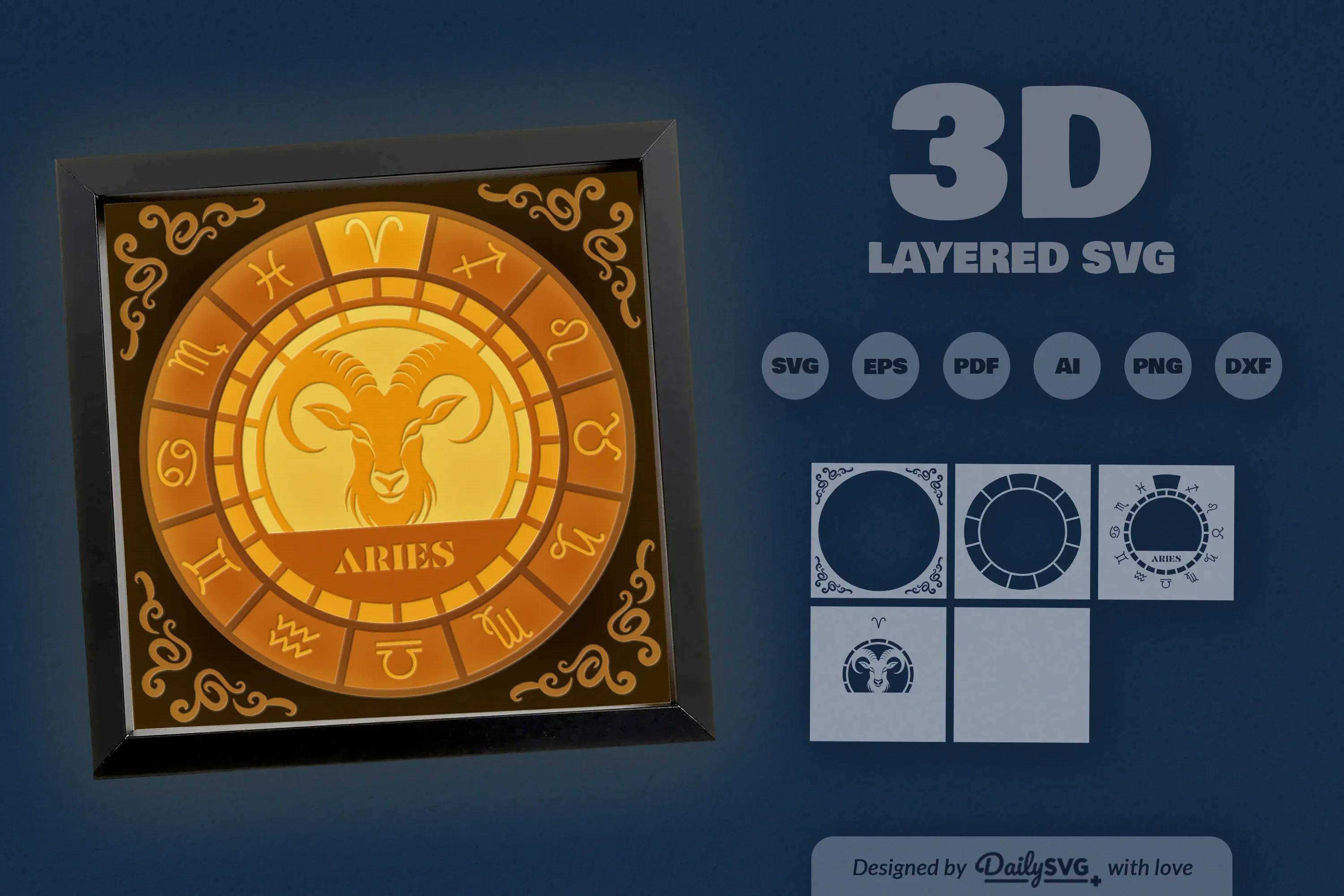 Aries Zodiac 3D Shadow Box Papercut SVG Bundle - Image 3