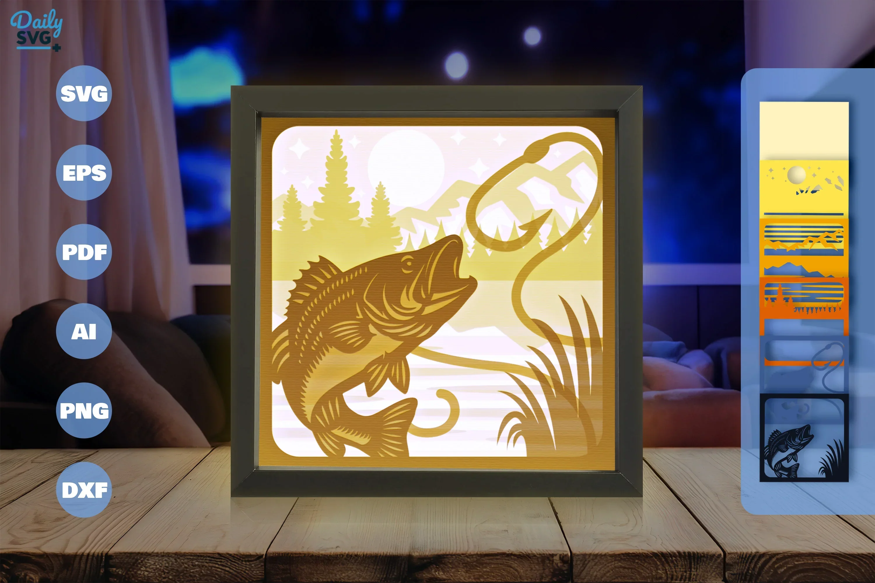 Bash Fish Fishing Papercut SVG Bundle - Image 3