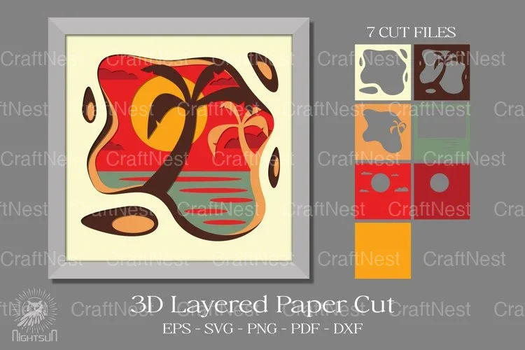 Beach 3D Layered Paper Cut Clipart Bundle