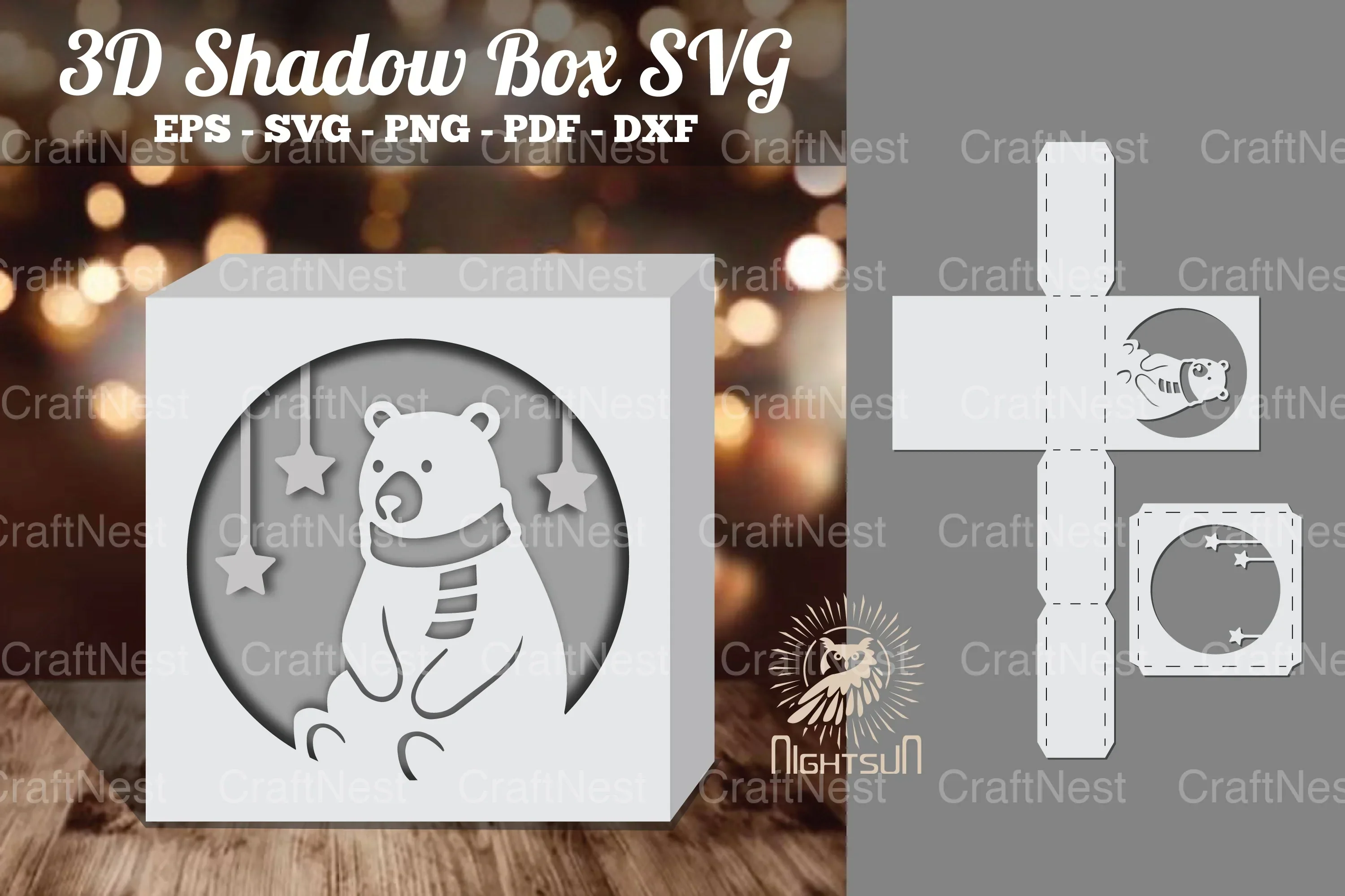 Bear 3D Papercut Shadow Box Clipart Bundle