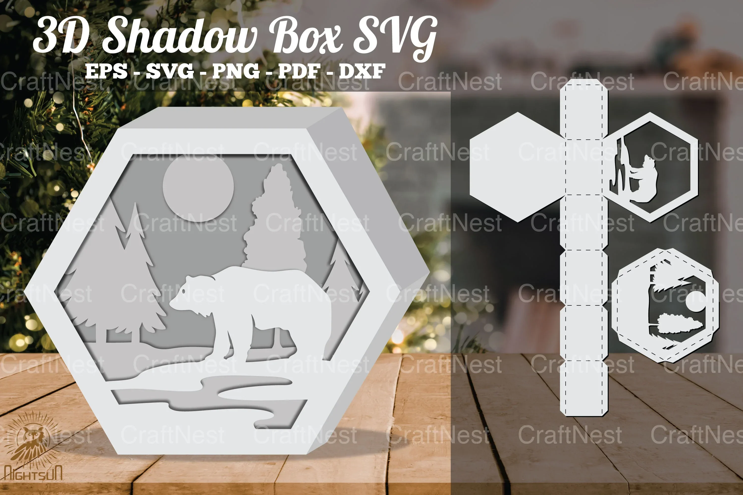 Bear in Forest 3D Shadow Box Clipart Bundle