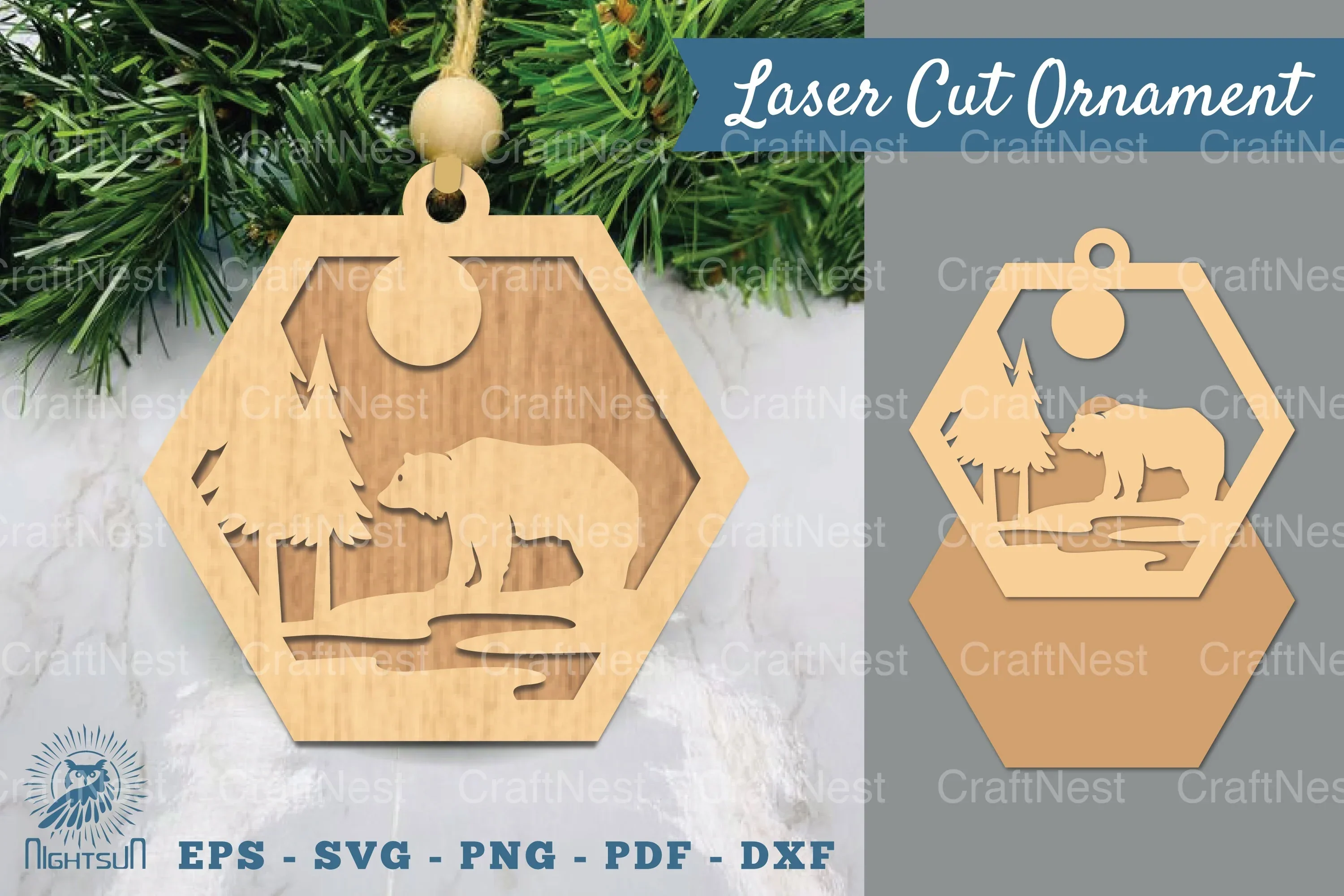 Bear in Forest Laser Cut Ornament Clipart Bundle