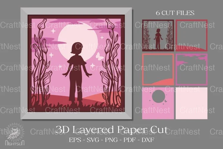 Beautiful Girl 3D Layered Paper Cut Clipart Bundle