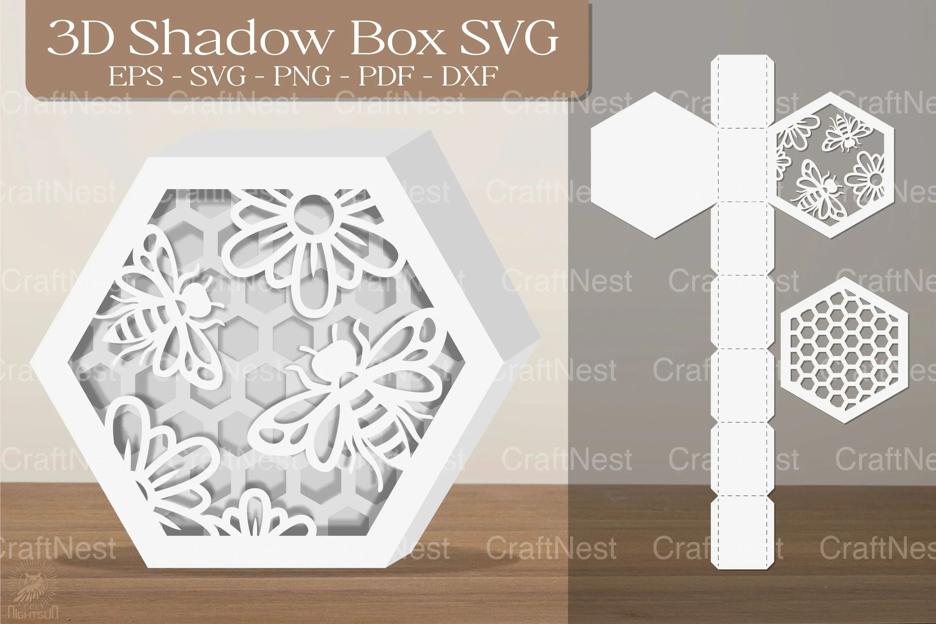 Bee and Flowers 3D Shadow Box Clipart Bundle