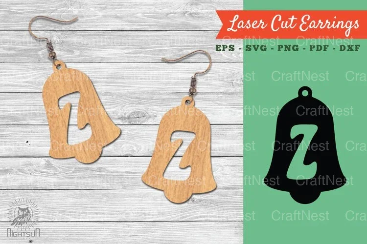 Bell Letter Z Laser Cut Earrings Design Clipart