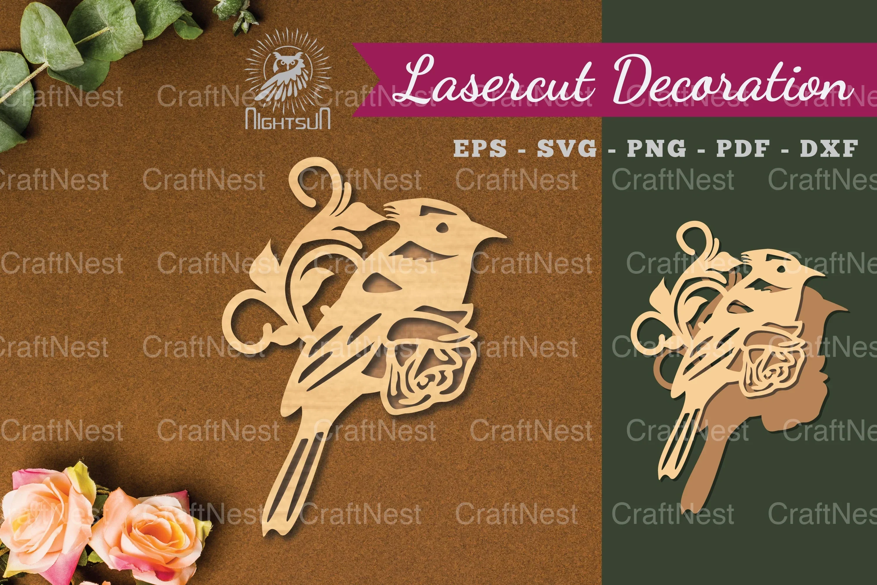 Bird and Flowers Laser Cut Decoration Clipart Bundle
