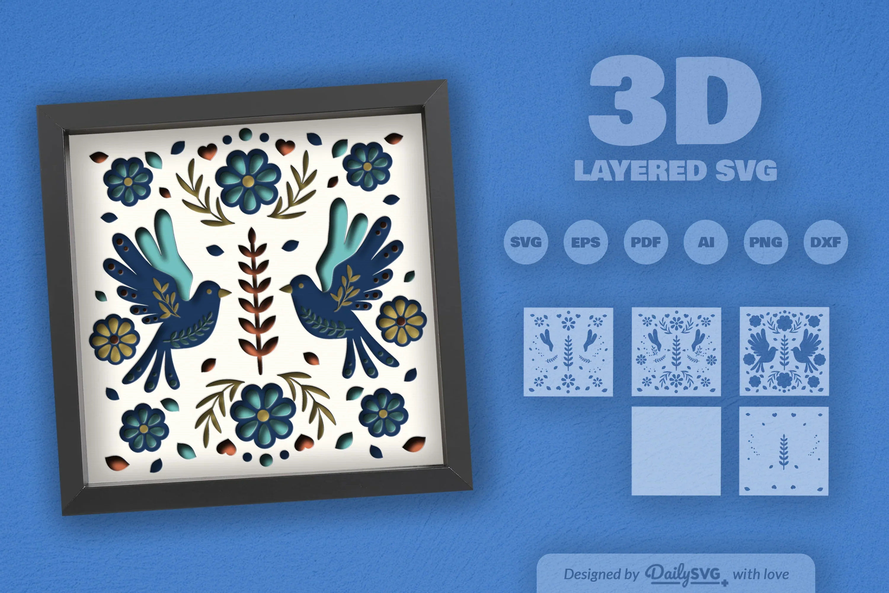 Bird Floral Folk Art Papercut SVG Bundle - Image 2