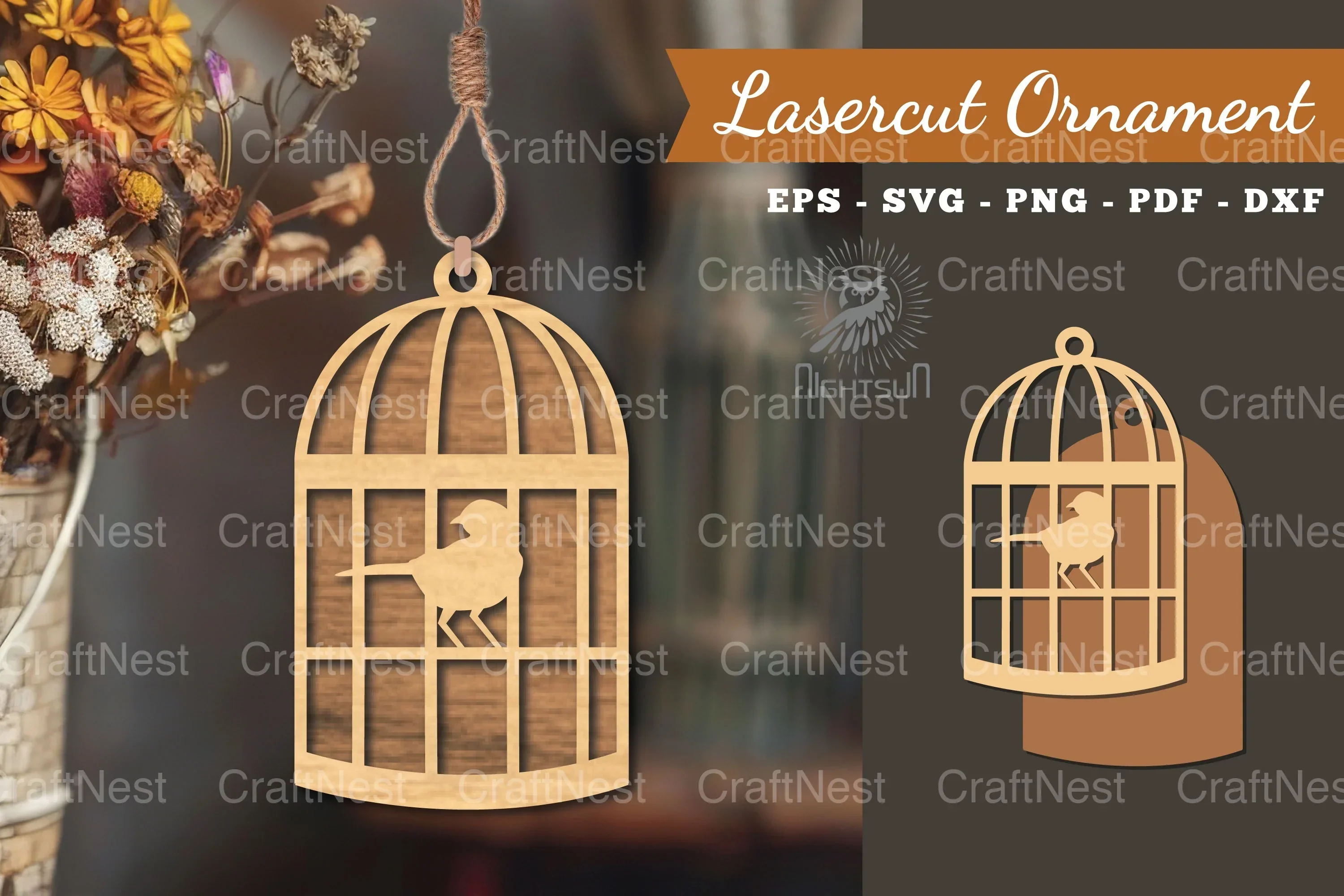 Bird in a Cage Laser Cut Ornament Design