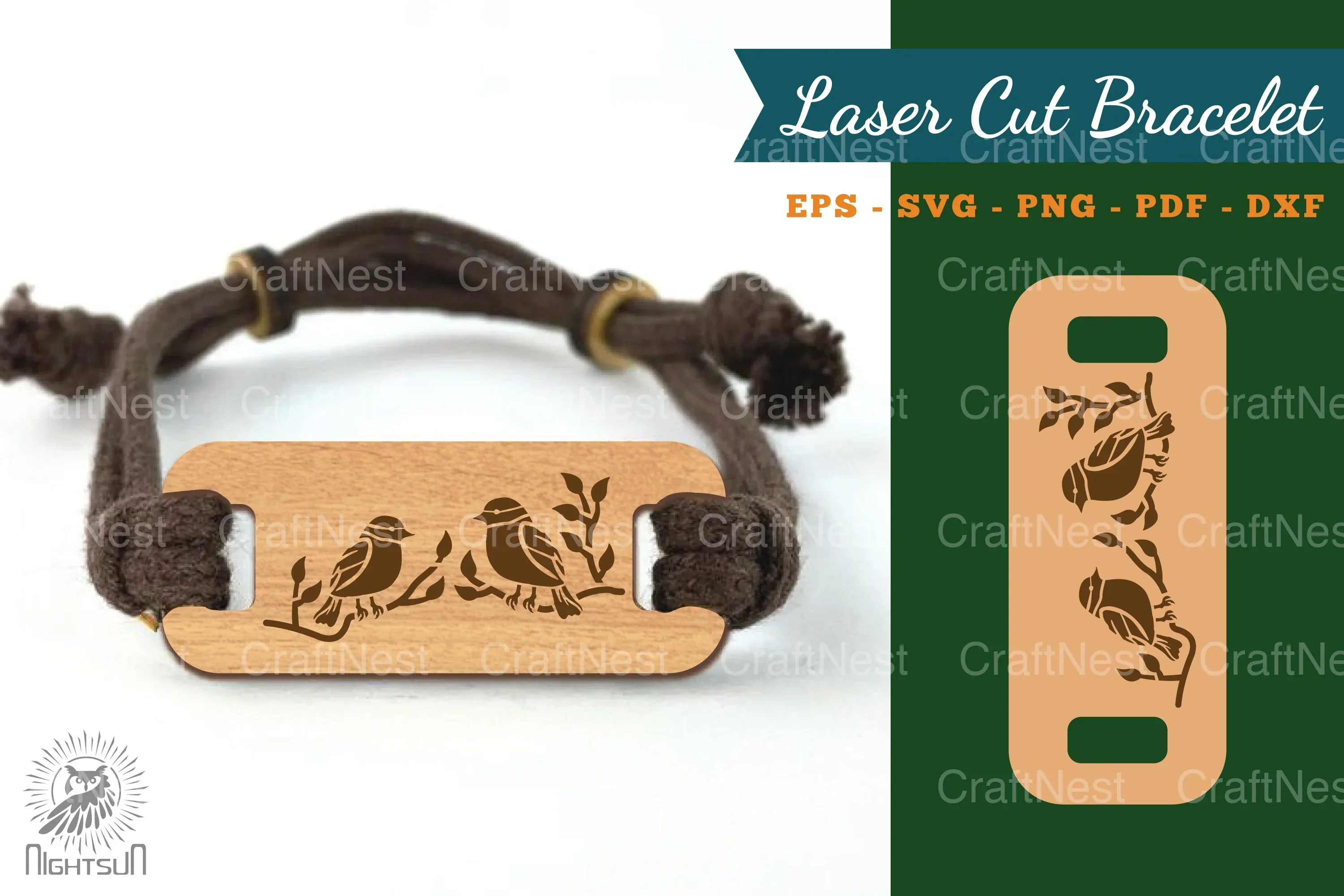 Bird Laser Cut Bracelet Design Template