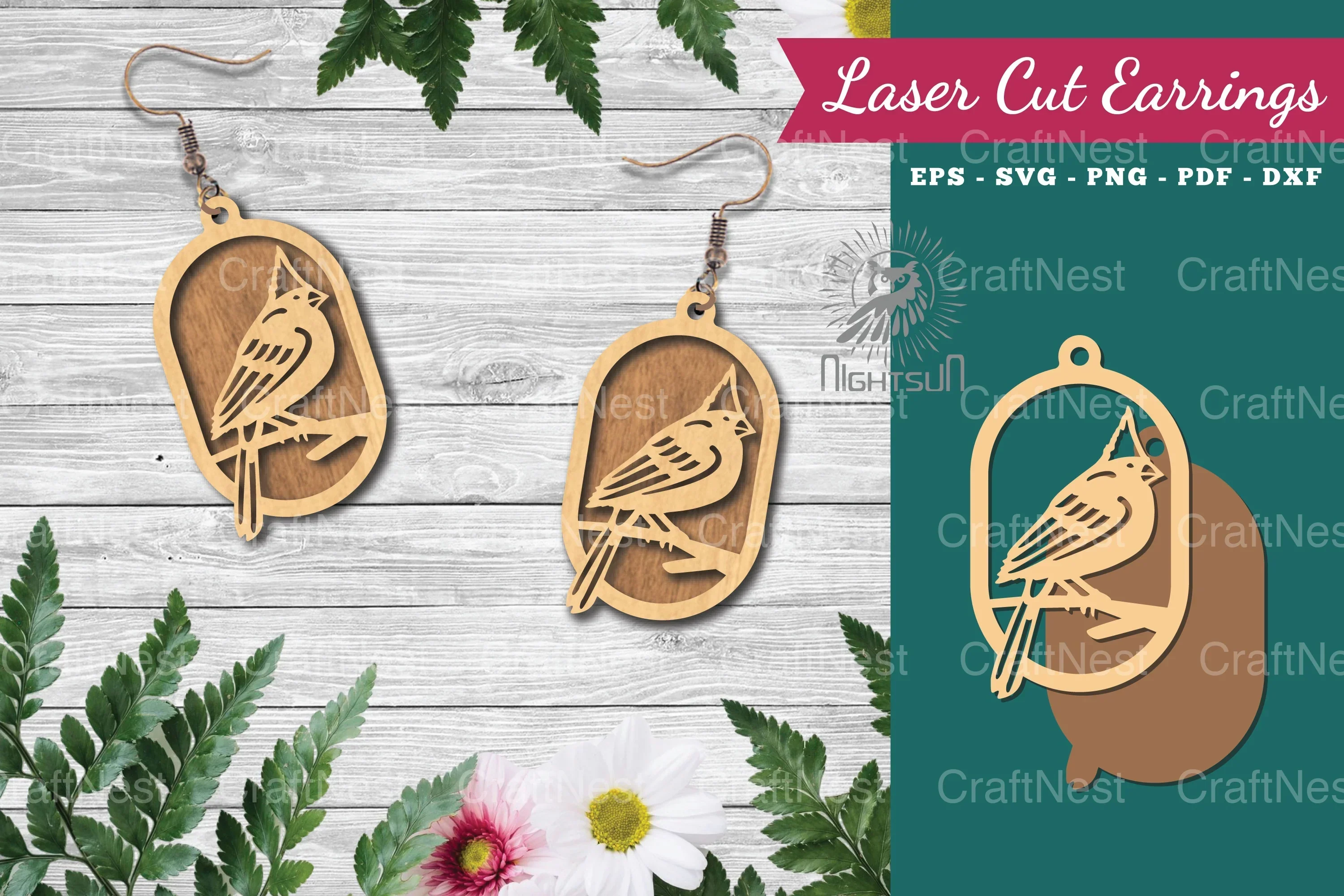 Bird Laser Cut Earrings Design Bundle