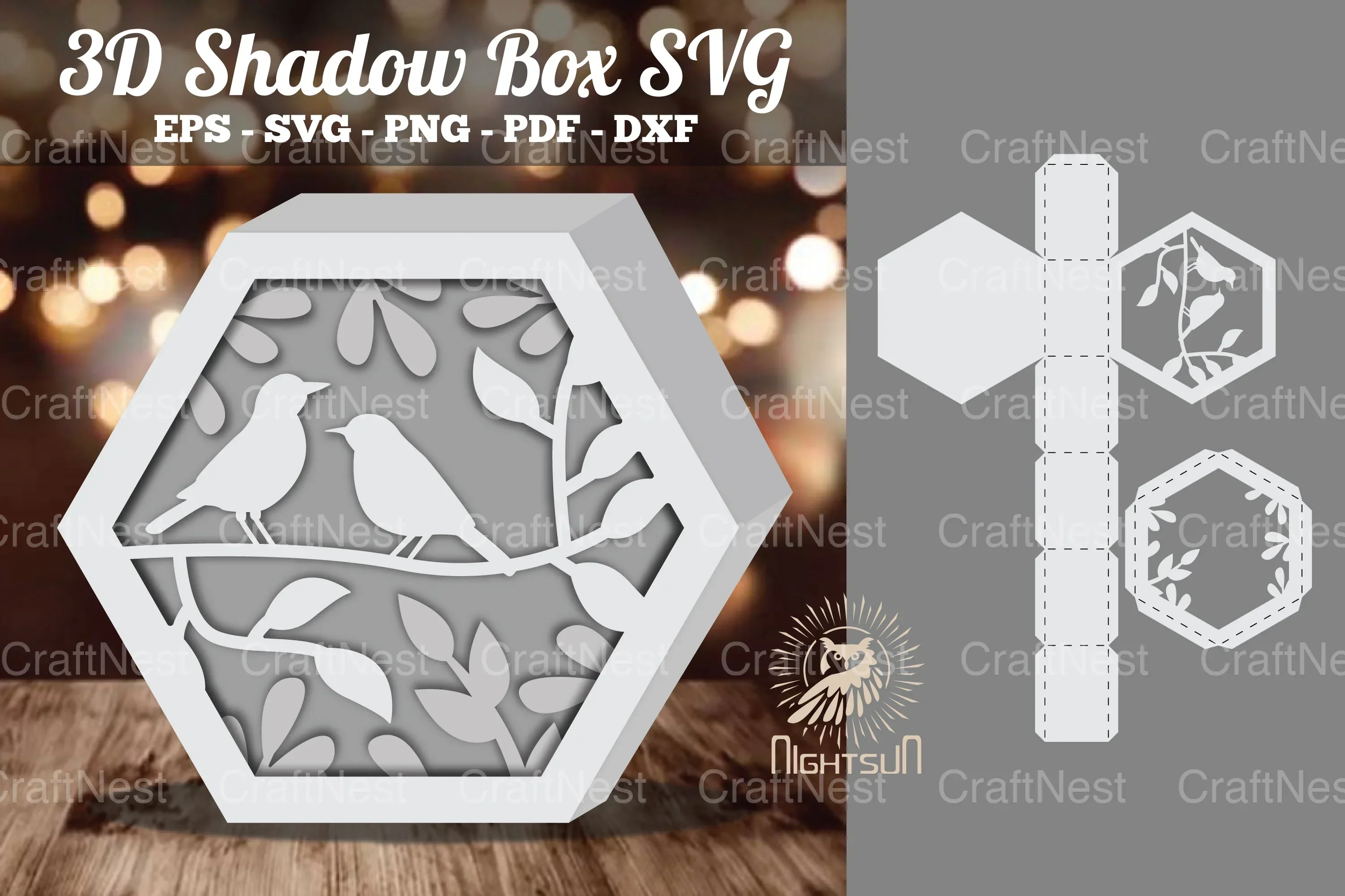 Birds Hexagon Shadow Box Clipart Bundle