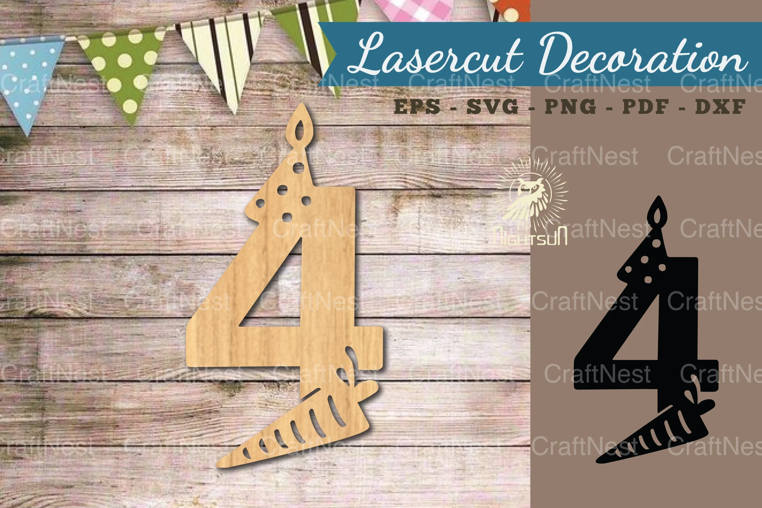Birthday Number Four Lasercut Decoration Clipart Bundle