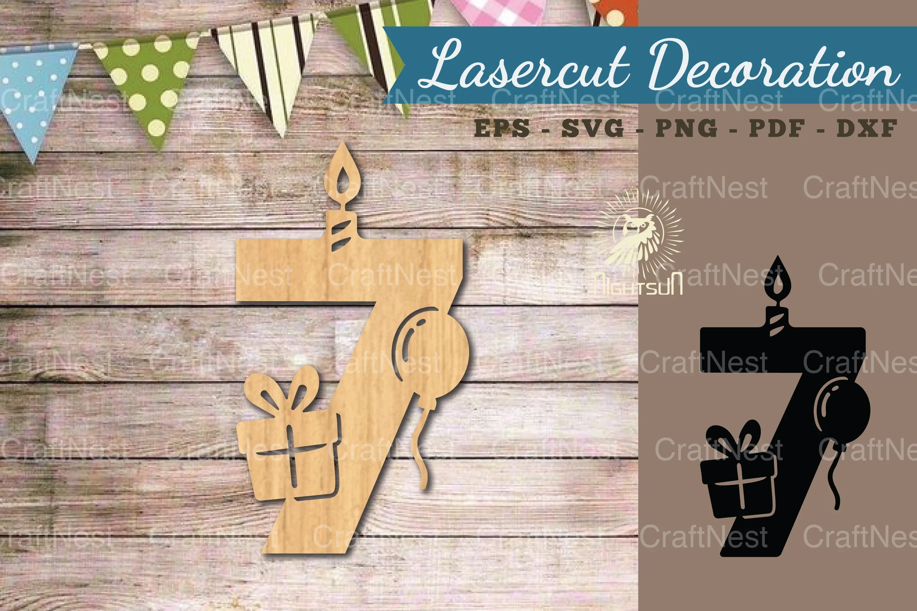Birthday Number Seven Lasercut Decoration Clipart Bundle