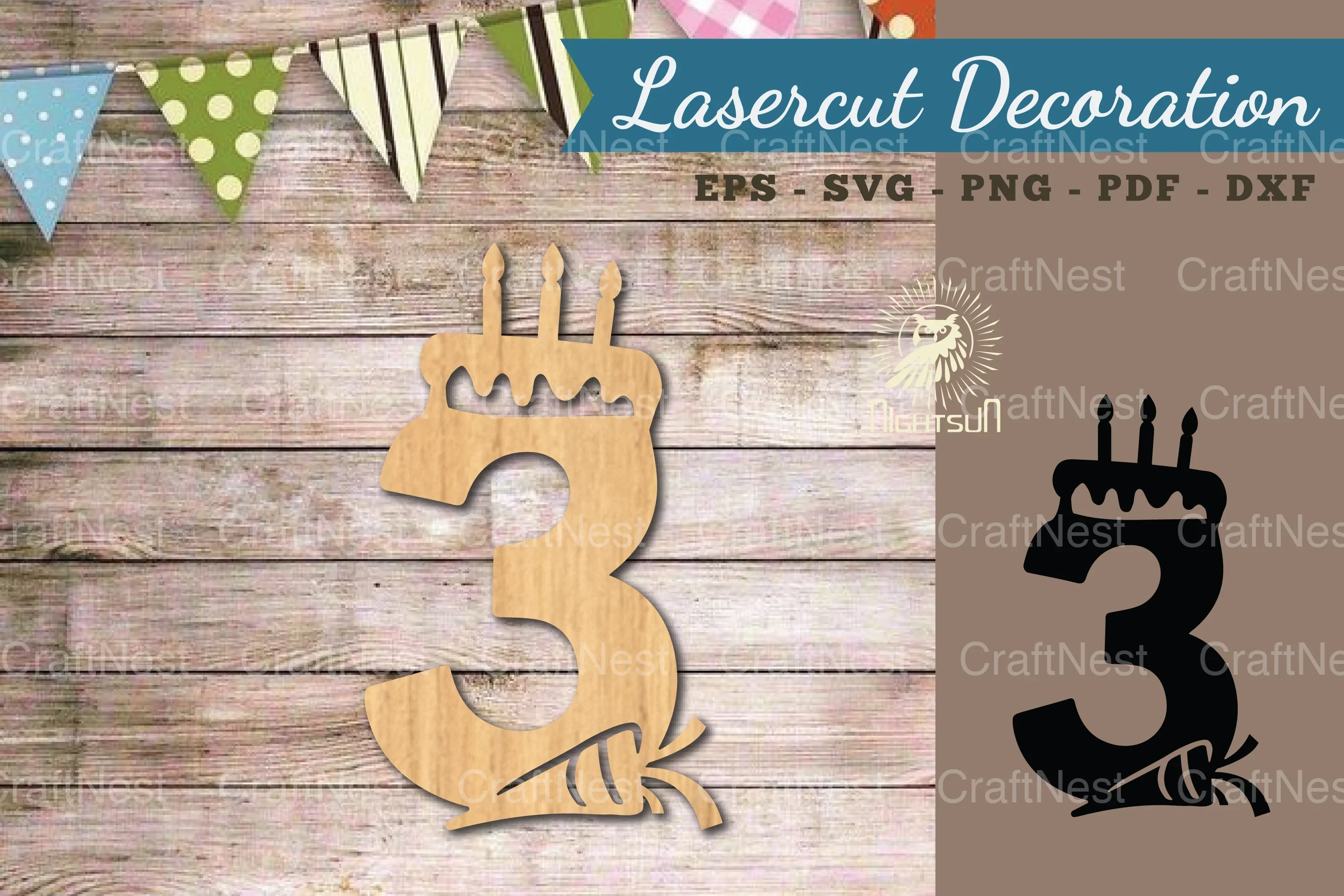 Birthday Number Tre Lasercut Decoration Clipart Bundle