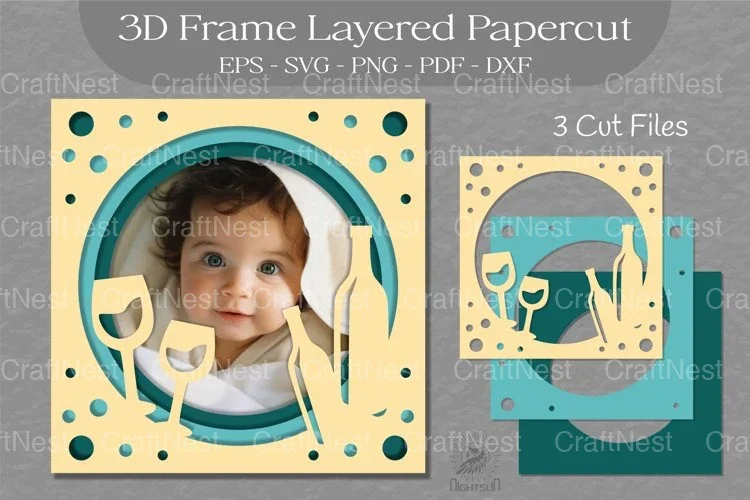 Birthday Photo Frame Layered Paper Cut Clipart Bundle