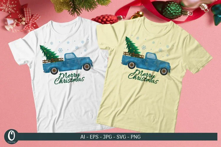 Blue Truck Merry Christmas Sublimation SVG Bundle
