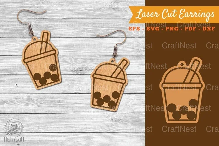 Boba Drink Laser Cut Earrings Clipart Bundle