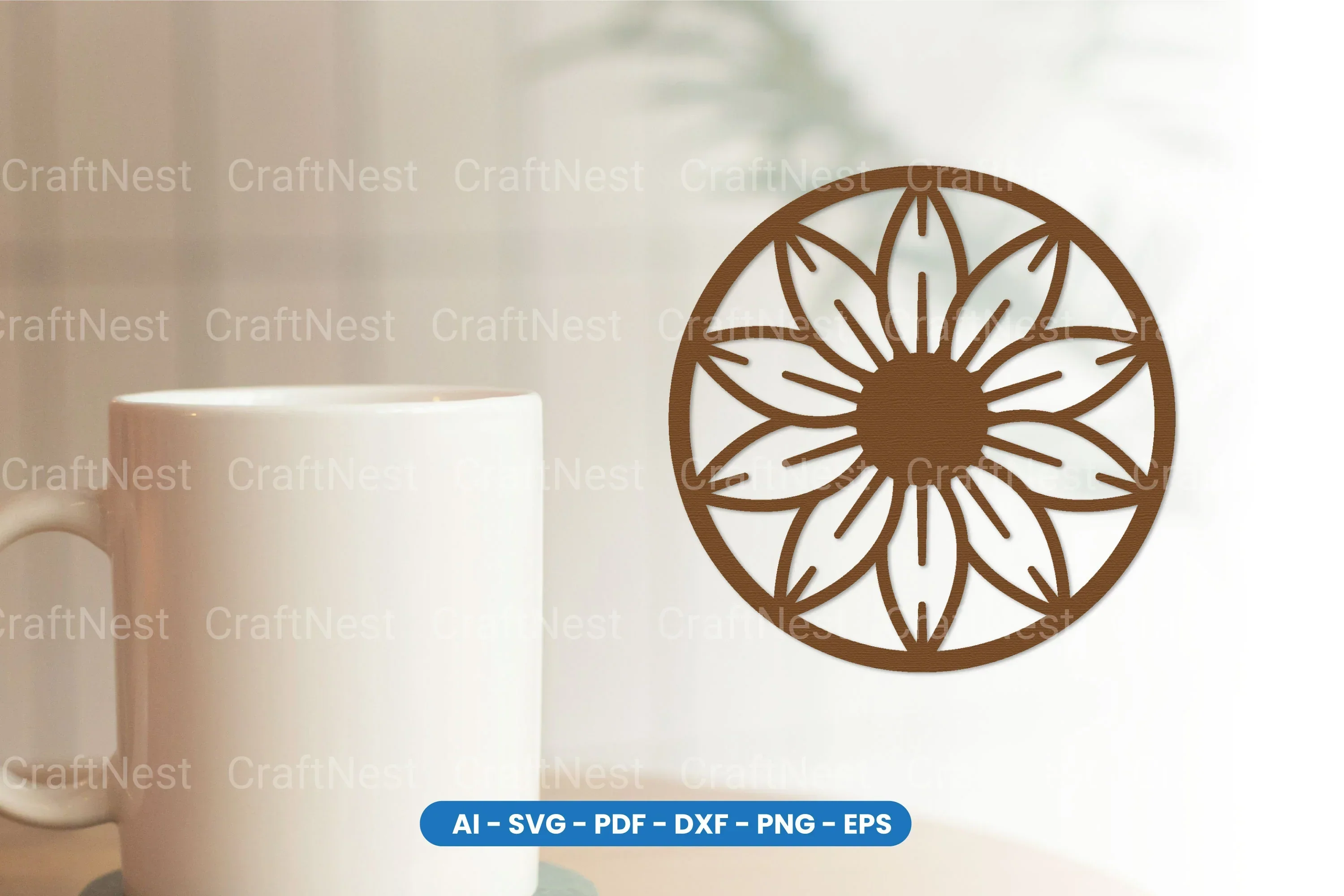Botanical Floral Round Coaster Laser Cut SVG Bundle