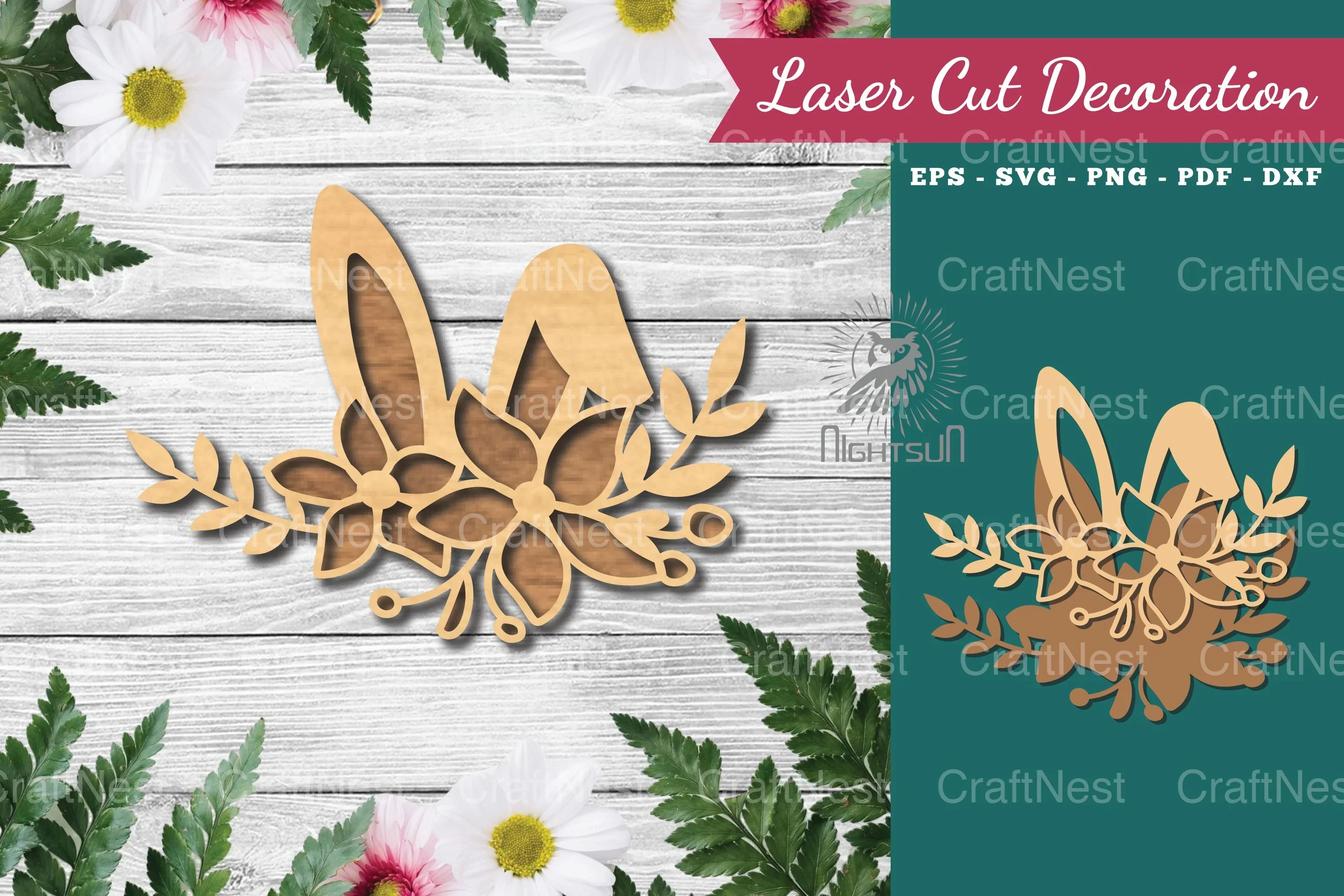 Bunny Flowers Laser Cut Decoration Clipart Bundle