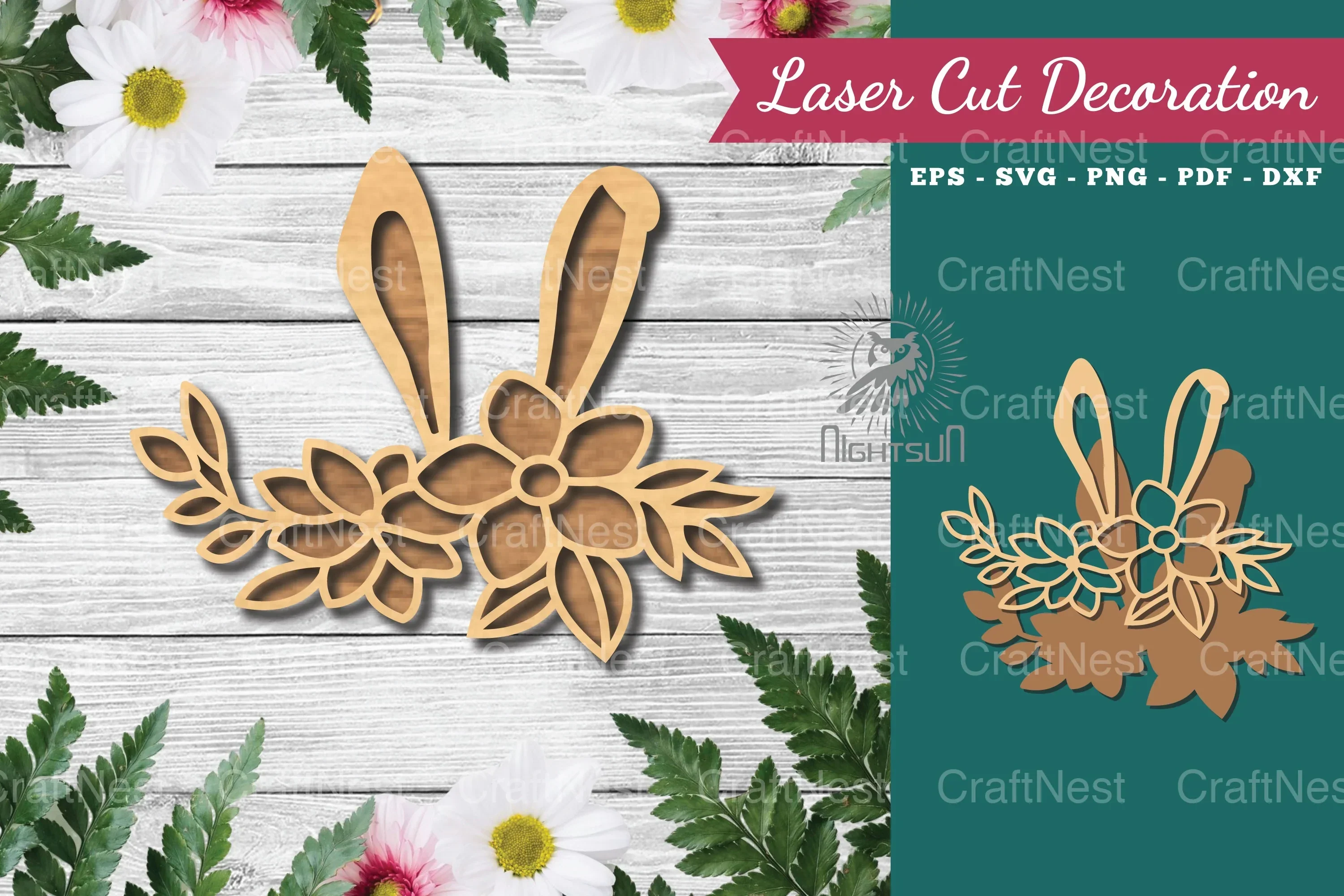 Bunny Flowers Laser Cut Decoration Clipart Bundle