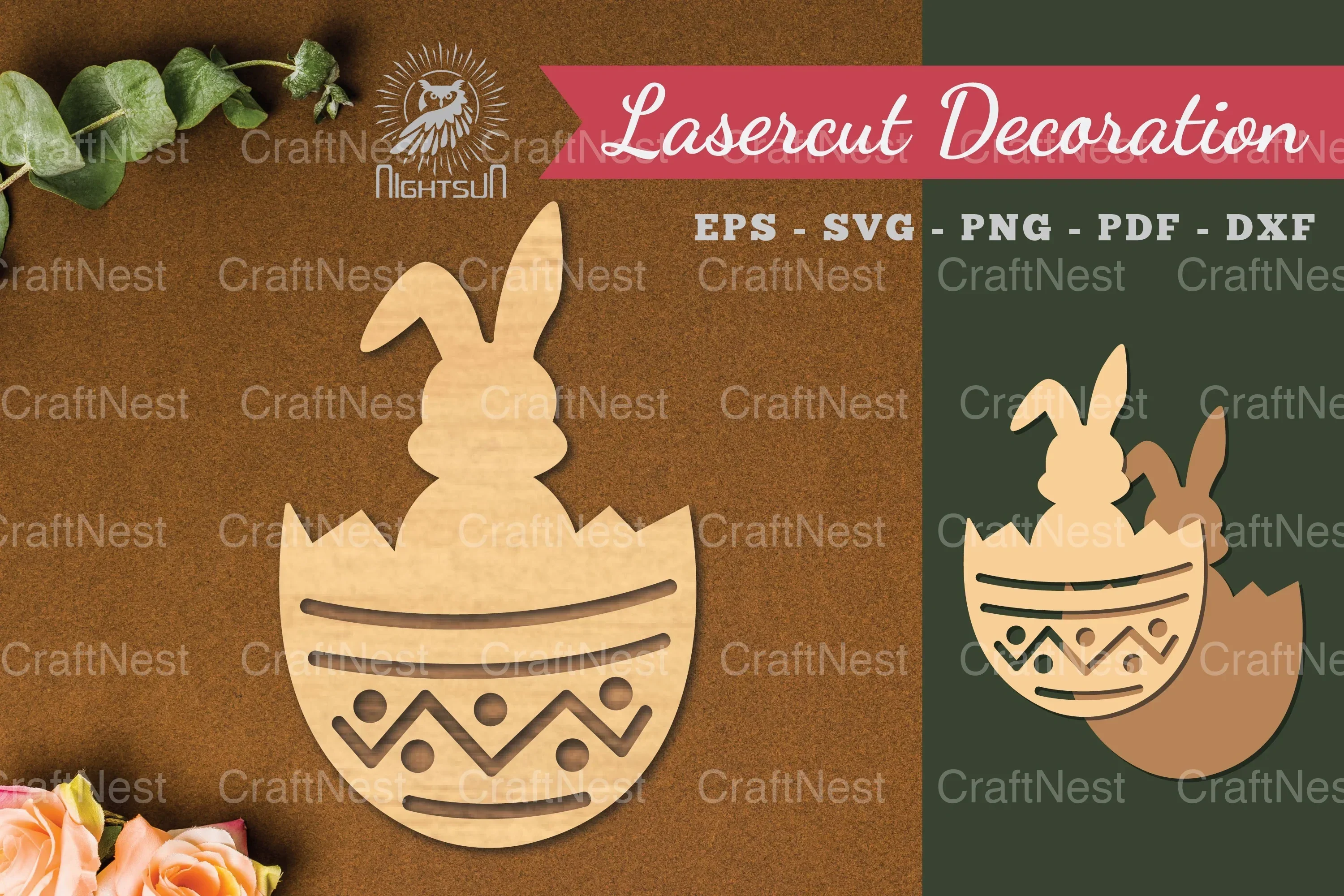Bunny in Egg Laser Cut Decoration Clipart
