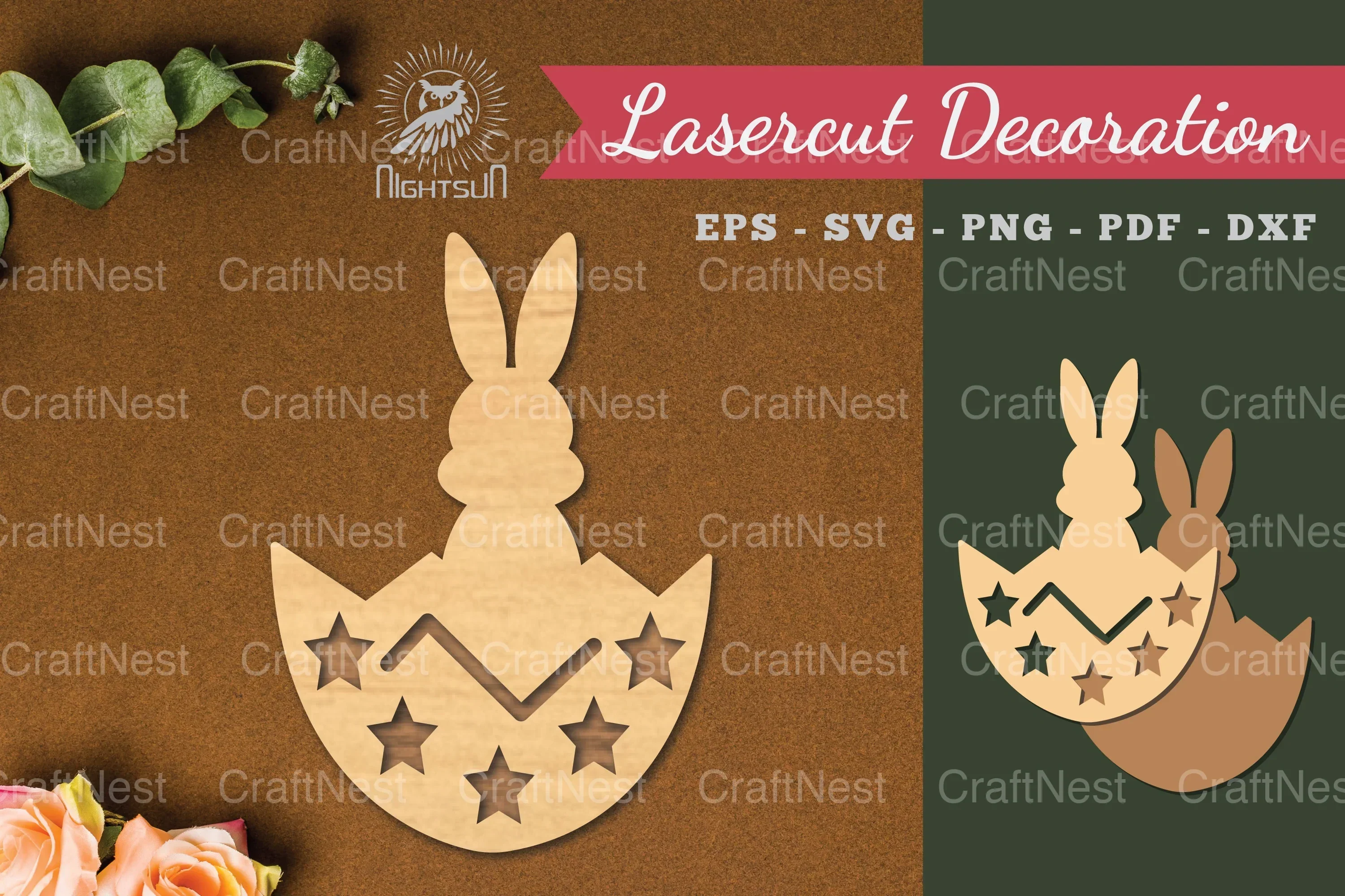 Bunny in Egg Laser Cut Decoration Clipart