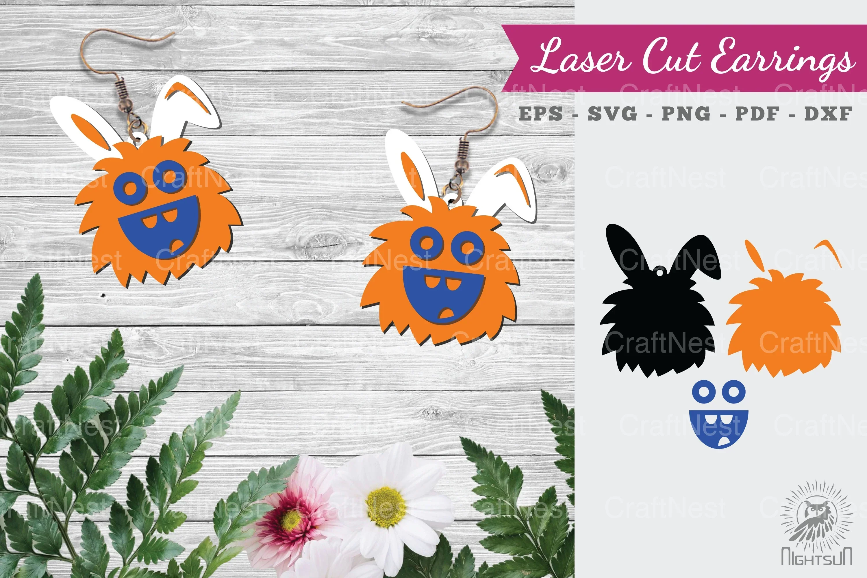 Bunny Monster Laser Cut Earrings Design Bundle