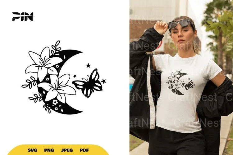Butterfly and Floral Moon Clipart Bundle