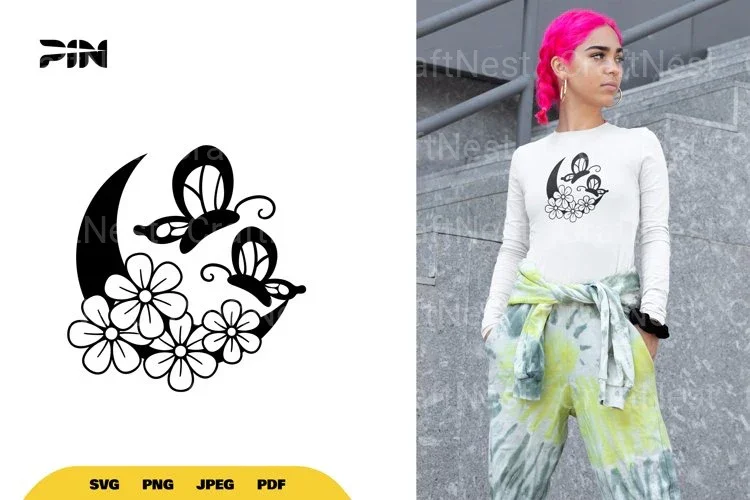 Butterfly and Floral Moon SVG Bundle
