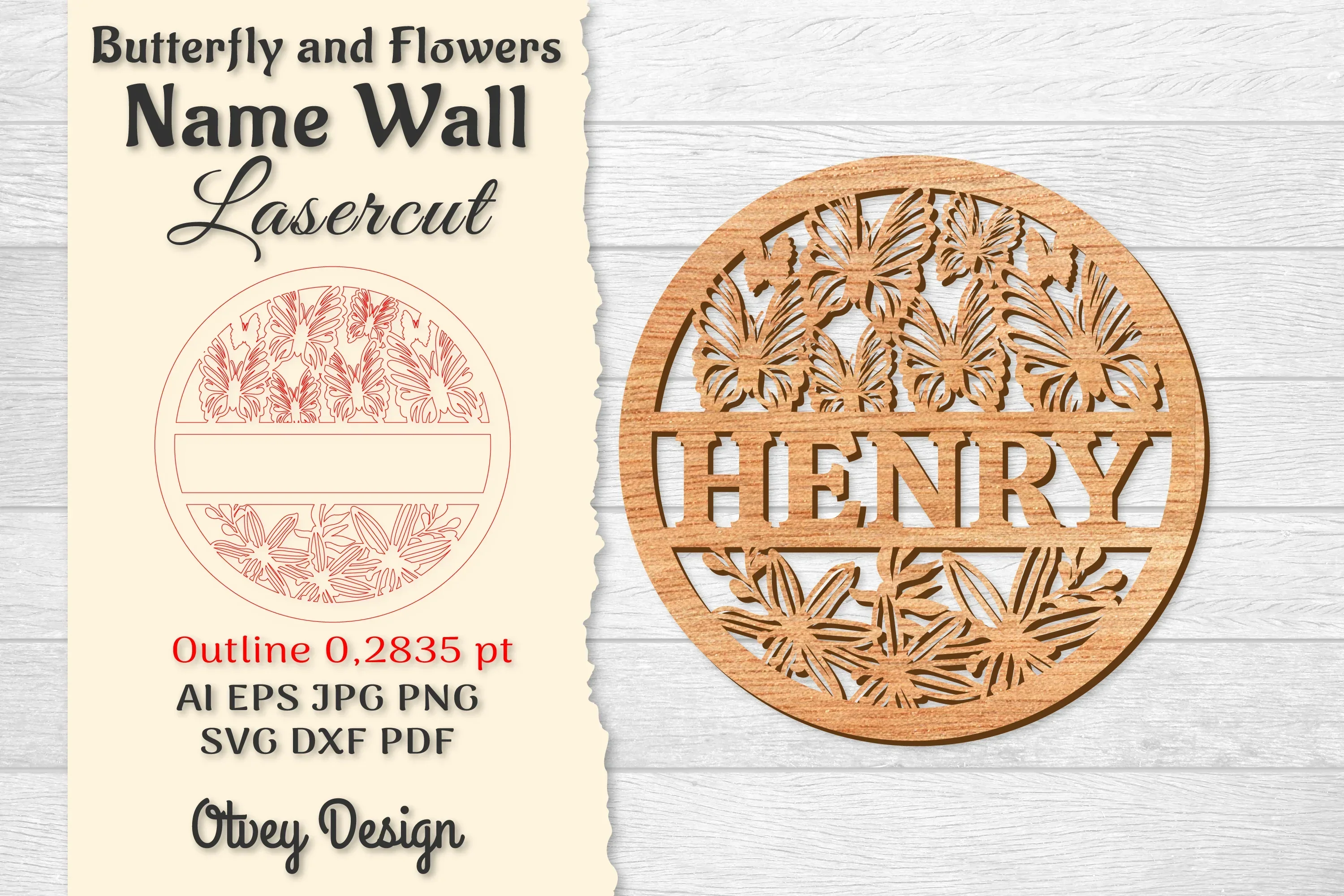 Butterfly and Flowers Name Wall Art Sign SVG Bundle