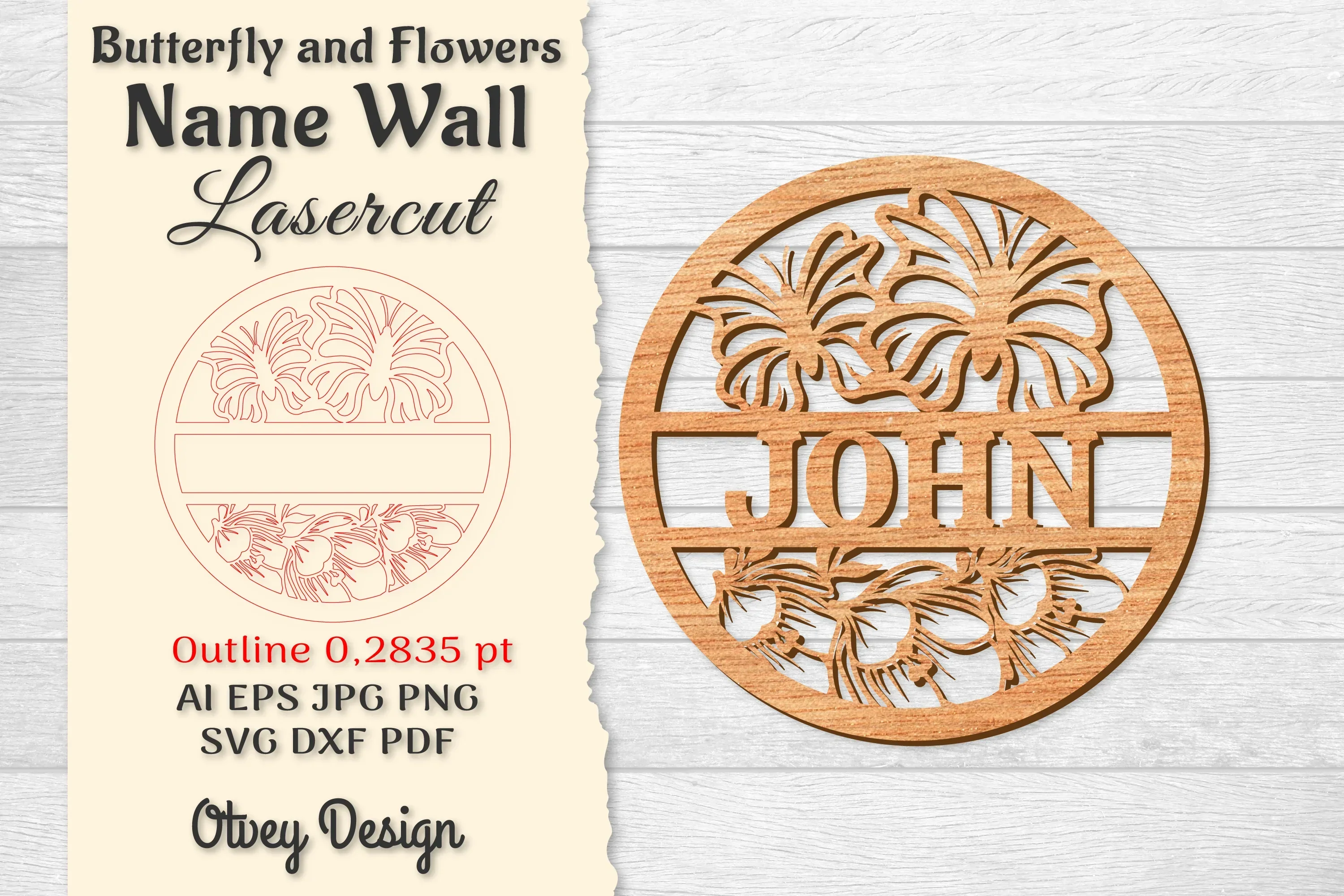 Butterfly and Flowers Name Wall Art Sign SVG Bundle